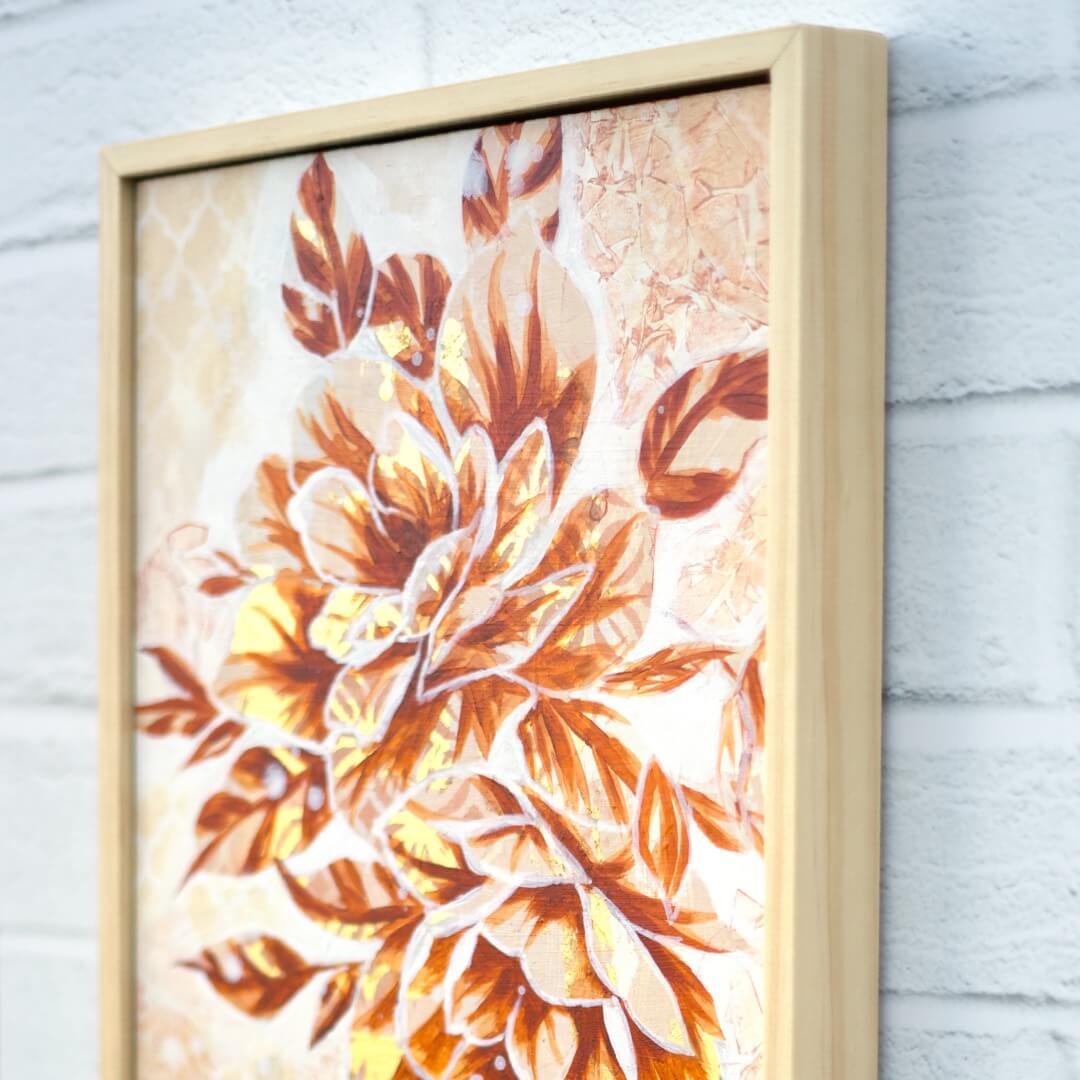 Original neutral floral painting in beige and soft earth tones, textured flower artwork on canvas for modern interiors