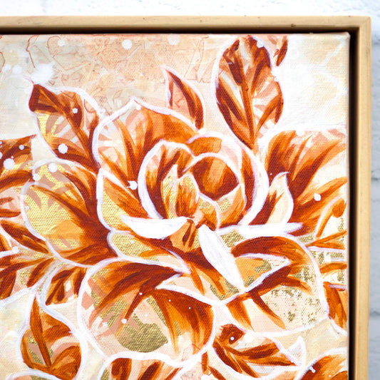 Modern beige floral artwork, original painting in neutral earth tones designed for sophisticated home decor