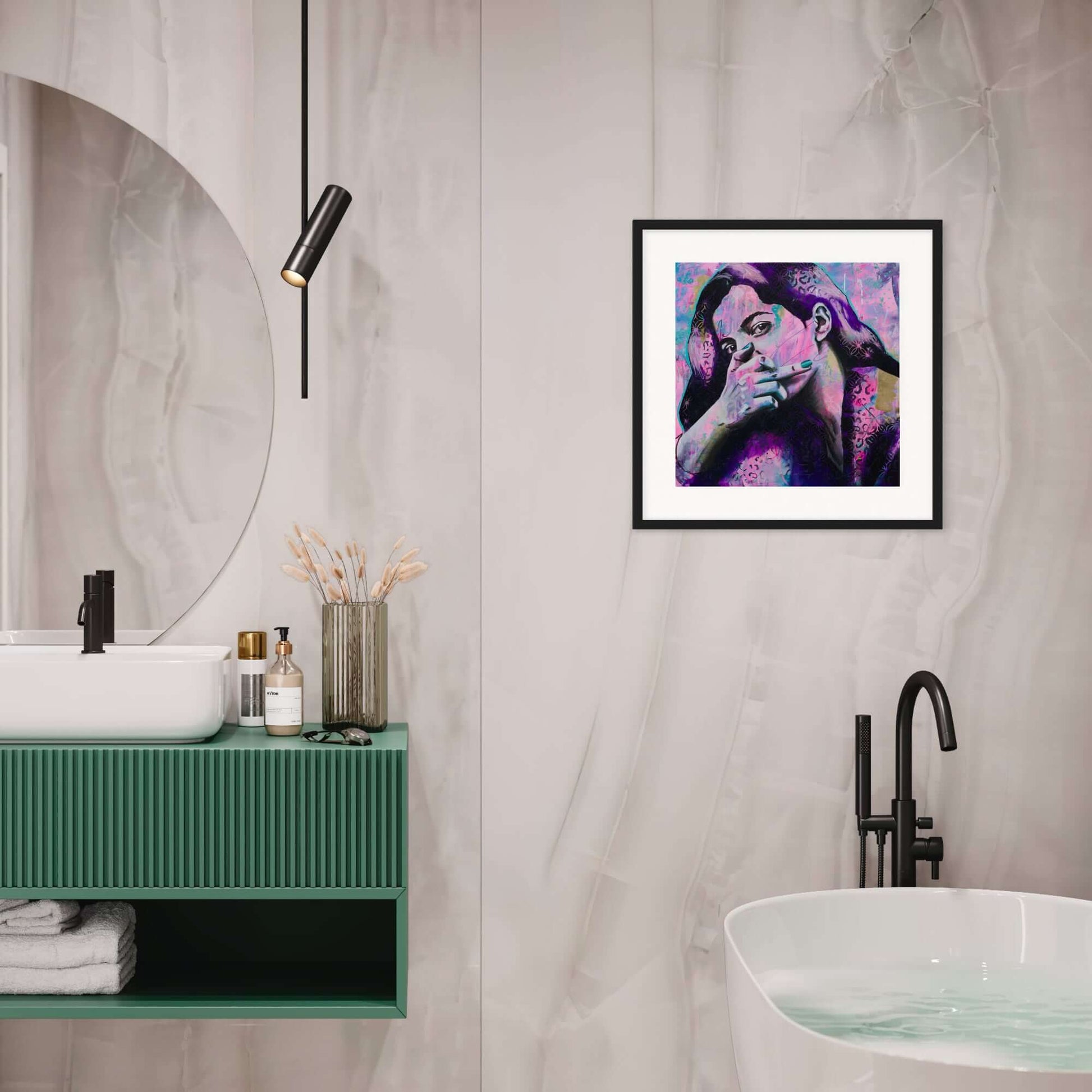 wall art australia, prints wall art woman flipping middle finger pink purple black canvas art print