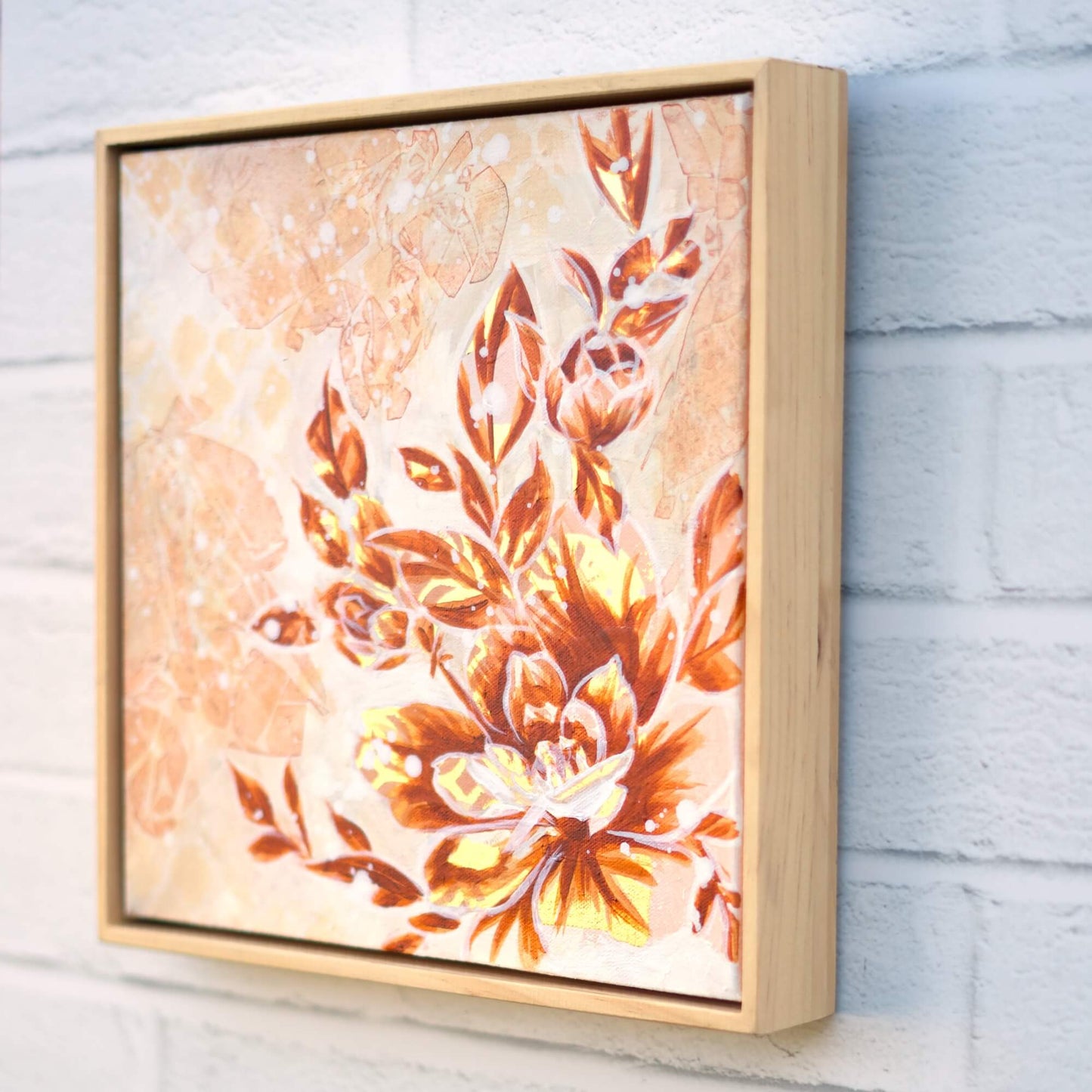 Original flower painting in soft neutral tones, calming floral wall art in beige and earthy palette