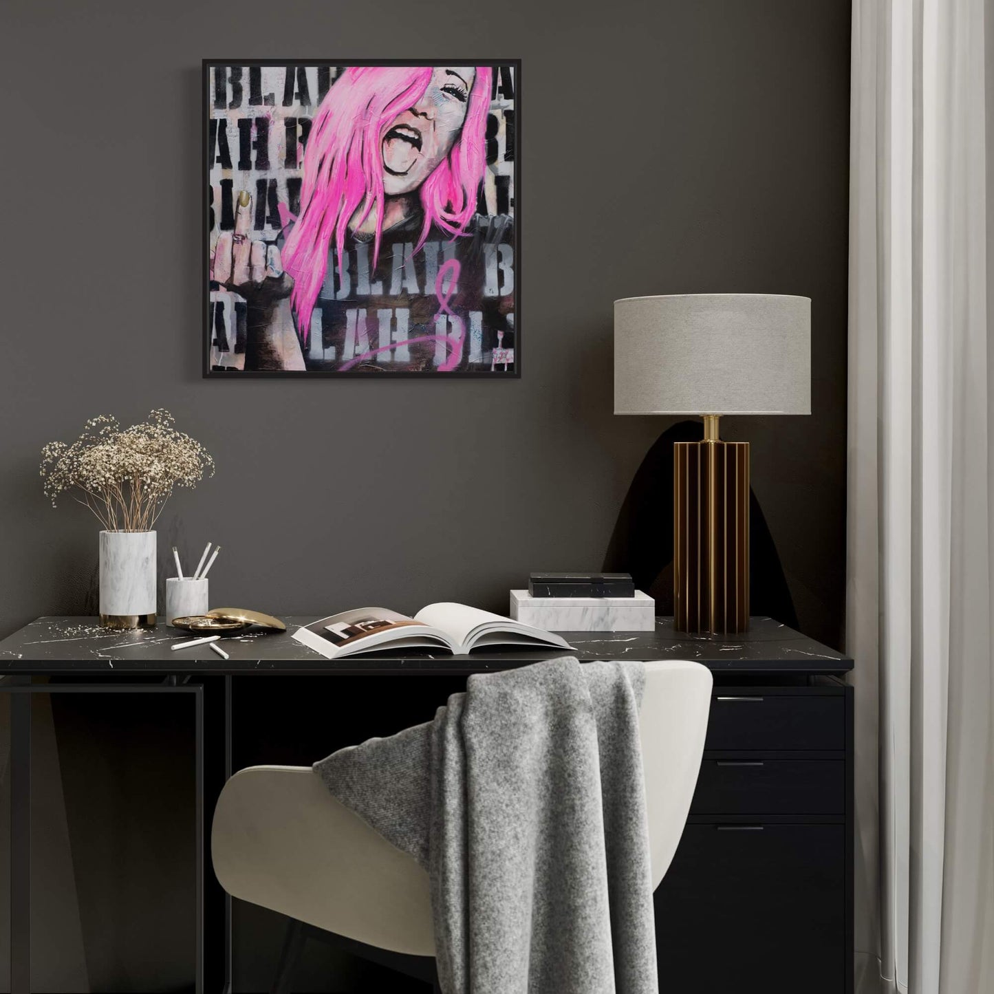 Canvas Art, Canvas Print, Wall Art Australia, Print fo woman with hot pink hair flipping the bird
