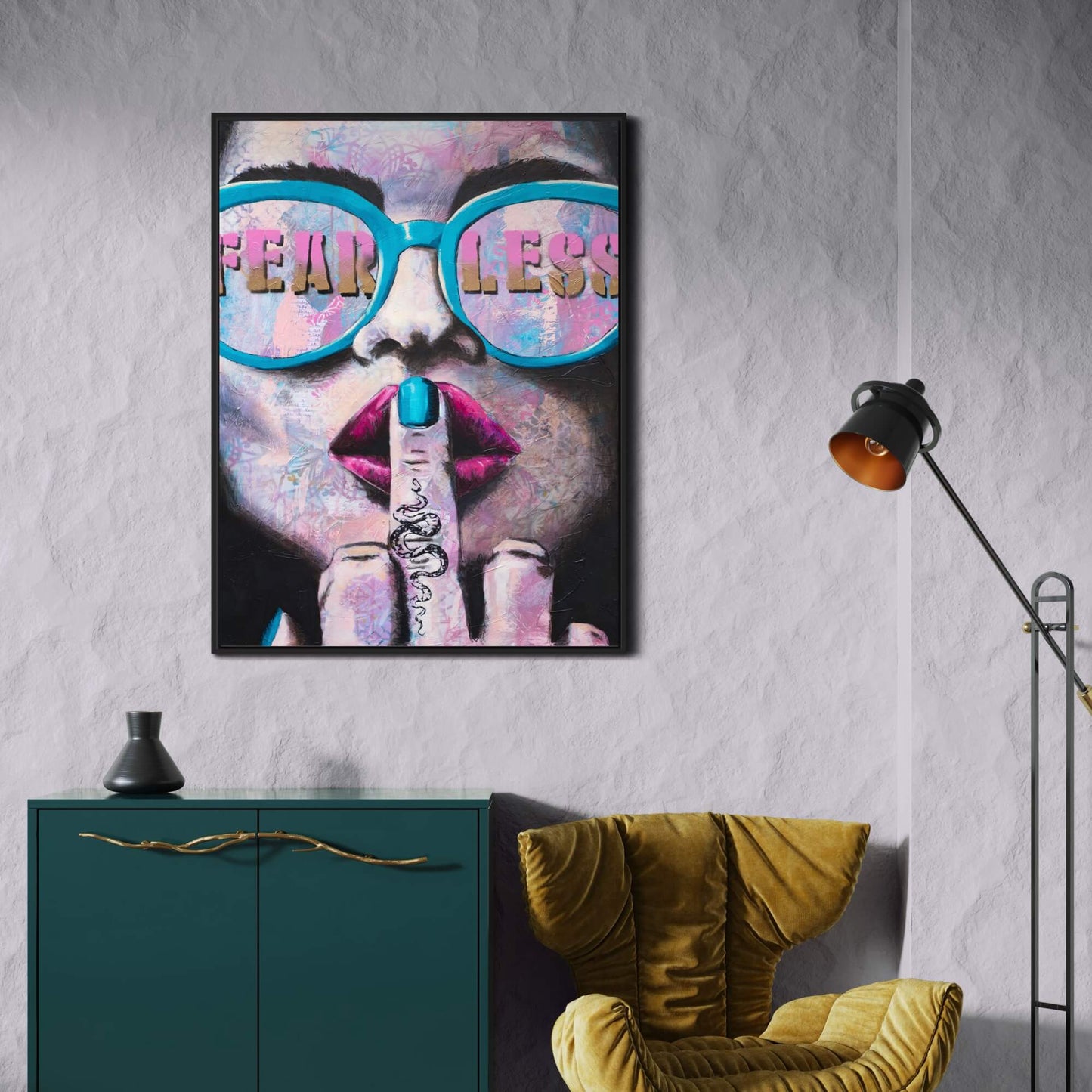 canvas art print, wall art australia, fear less woman wearing sunglasses