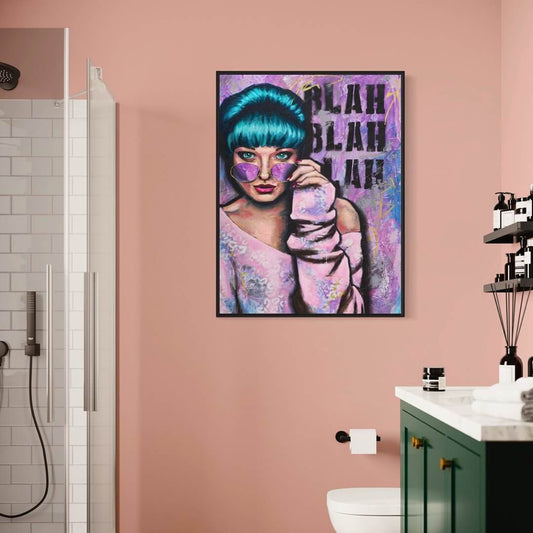 Pop Art, urban art wall art australia, Canvas art prints, woman looking down over her sunglasses blah blah blah