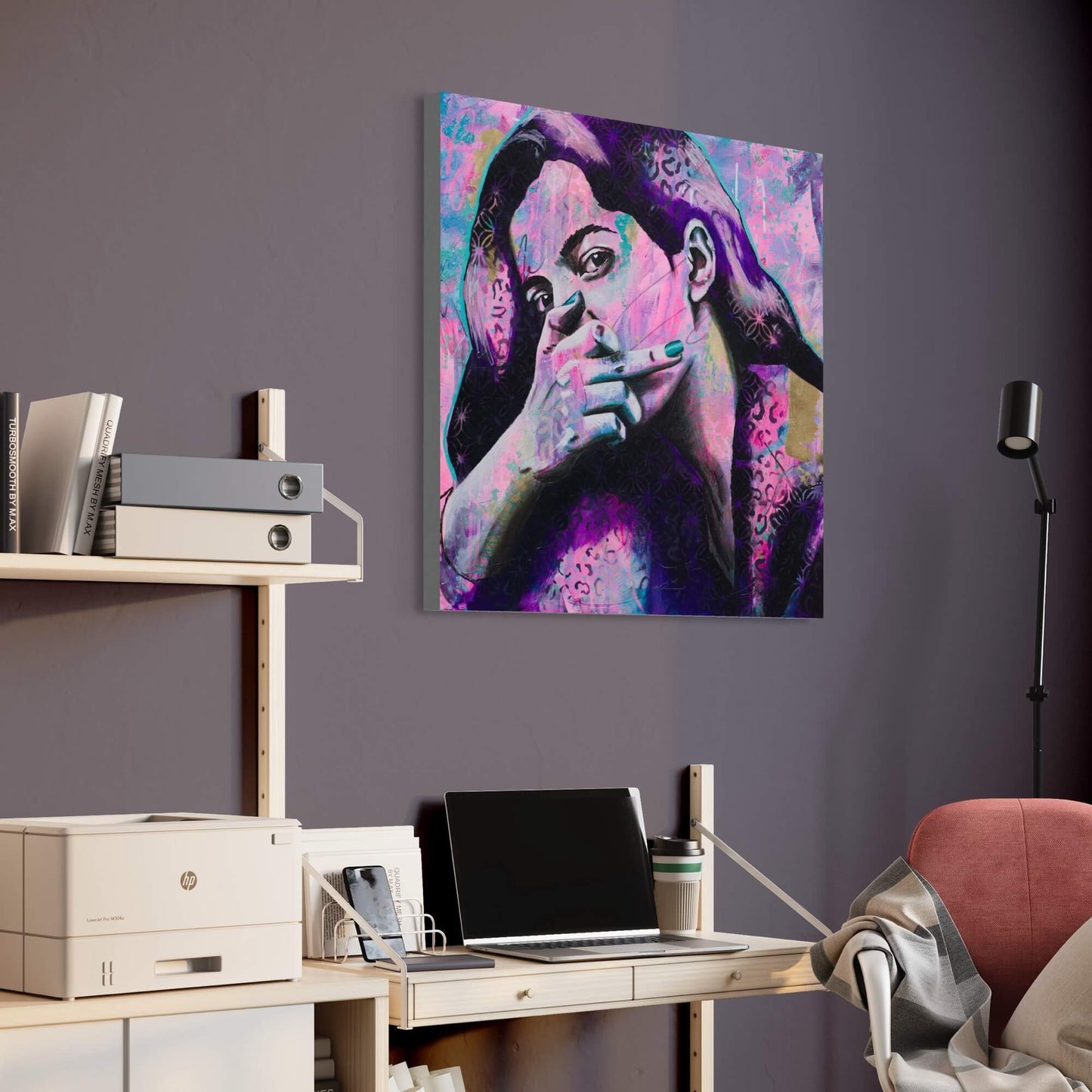 wall art australia, prints wall art woman flipping middle finger pink purple black canvas art print