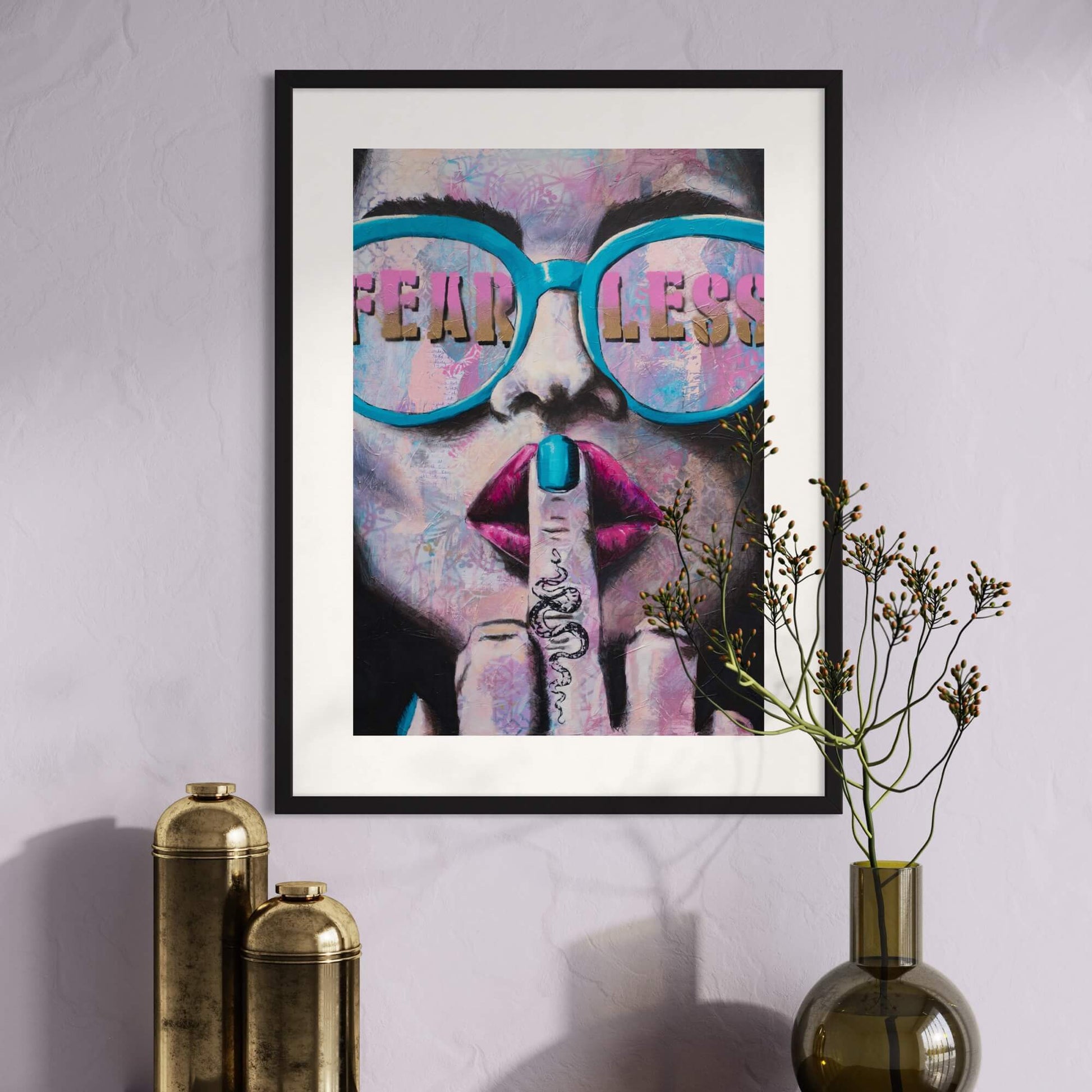 prints wall art, wall art australia, fear less woman wearing sunglasses