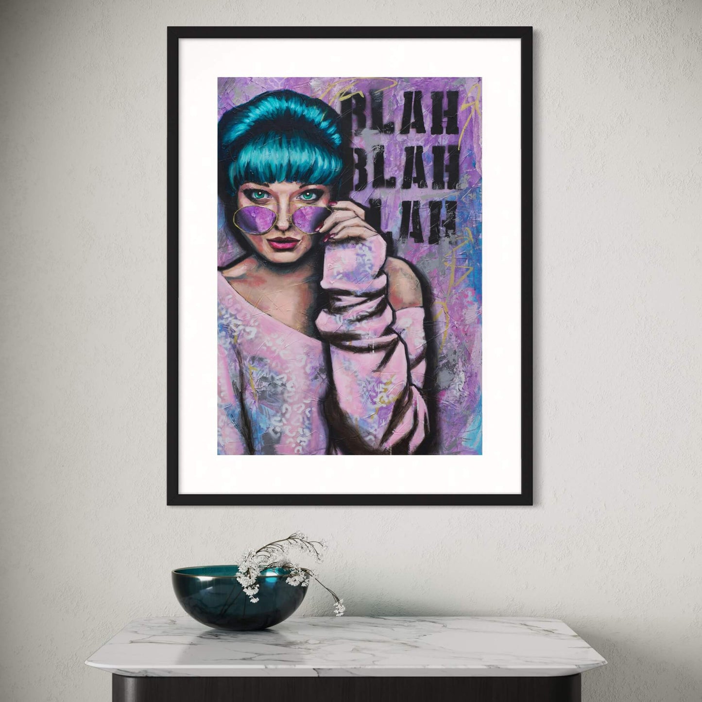 wall art australia, Canvas art prints, woman looking down over her sunglasses blah blah blah