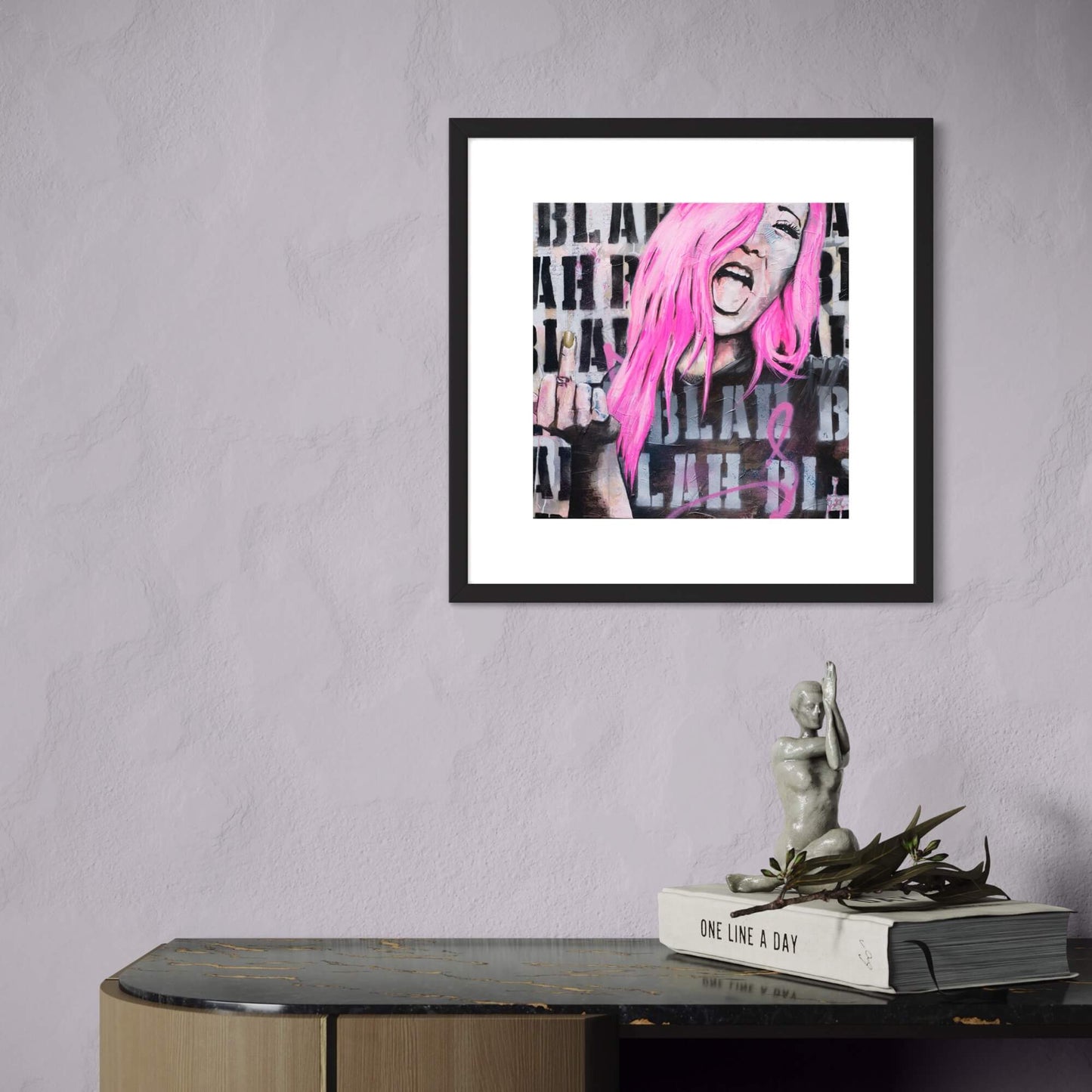 pop art, urban art, Wall Art Australia, Print fo woman with hot pink hair flipping the bird