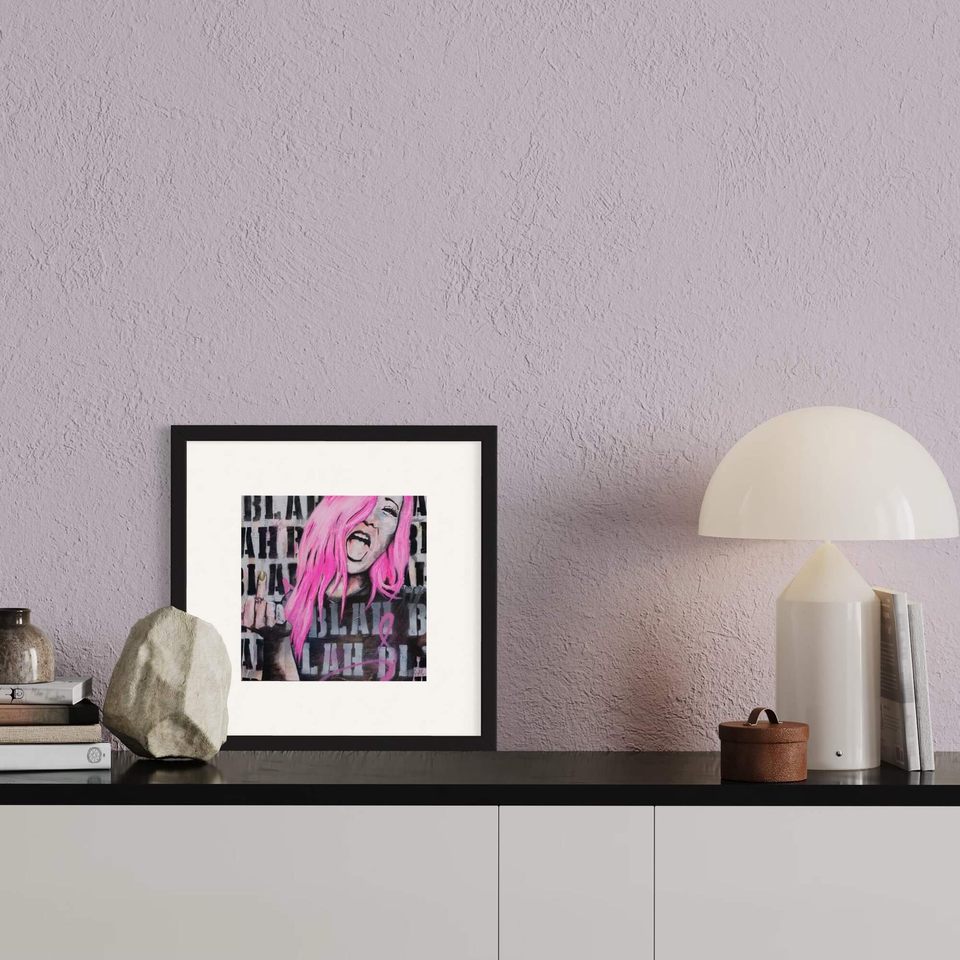 Wall Print, Wall Art Australia, Print fo woman with hot pink hair flipping the bird