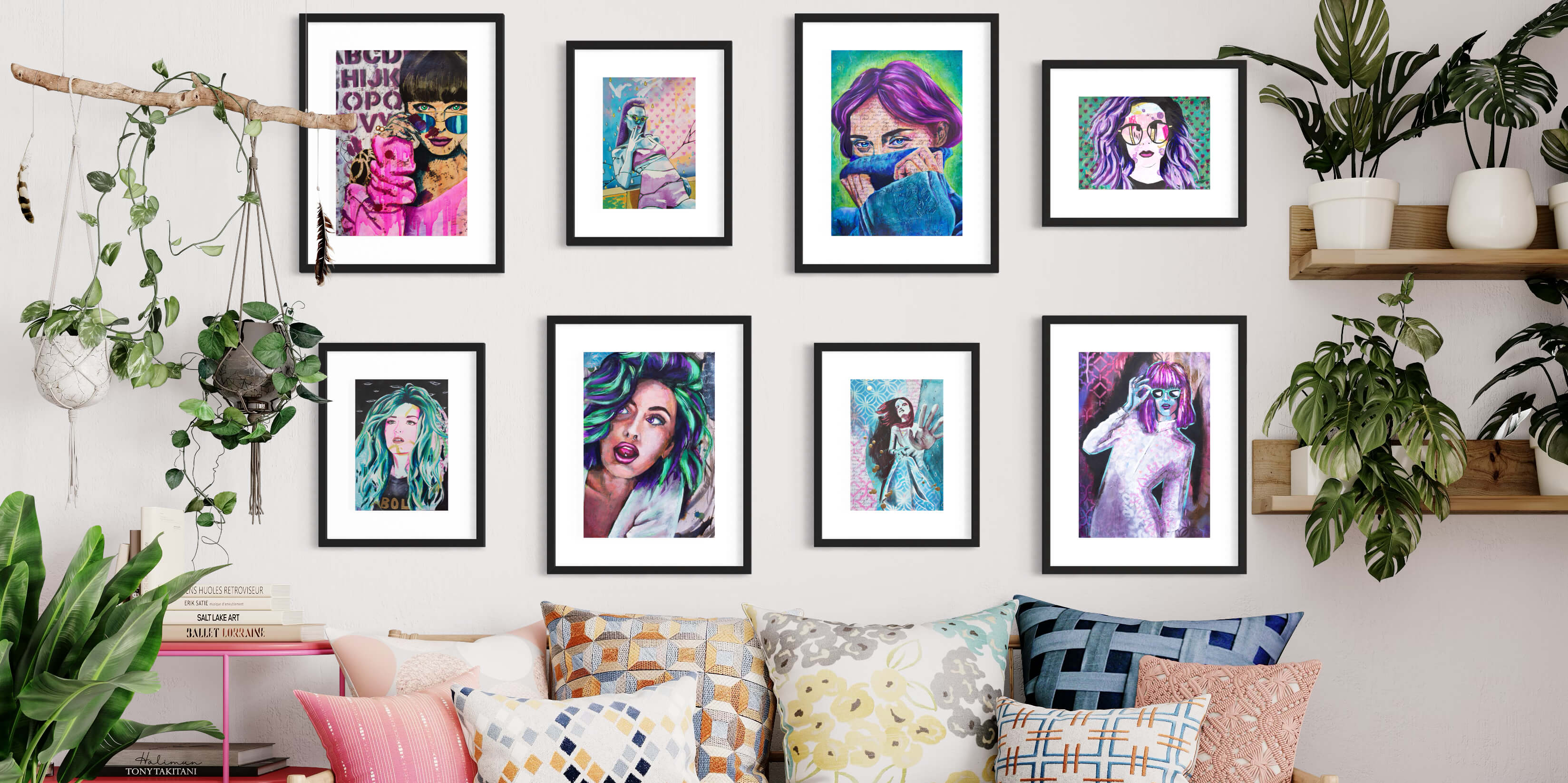 paintings of colourful women art in melbourne colourful paintings of women, maximalism, dopamine decor