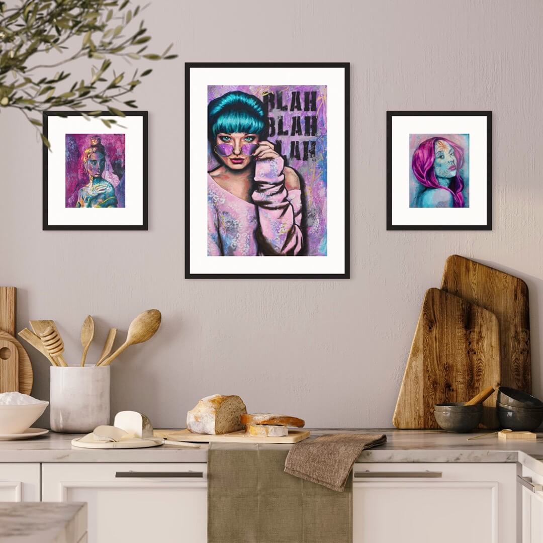 Pop Art, urban art wall art australia, Canvas art prints, woman looking down over her sunglasses blah blah blah
