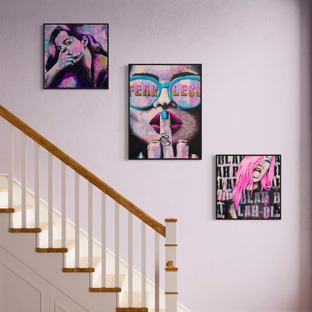 pop art, urban art, canvas art print, wall art australia, fear less woman wearing sunglasses