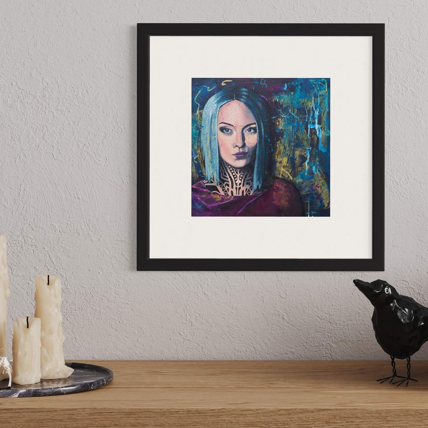 art prints australia portrait of Teya Salat, Woman with Neck Tattoos and Nose Ringwall art print art online