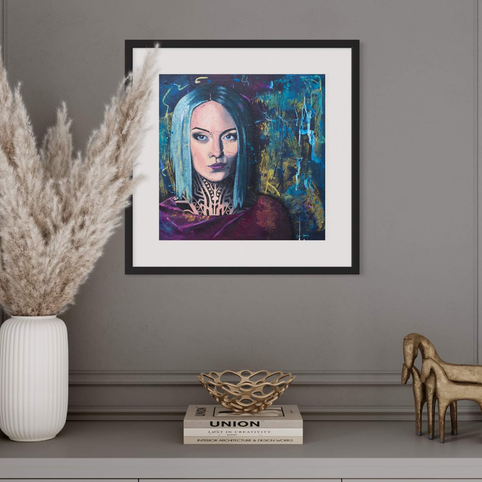 art prints australia portrait of Teya Salat, Woman with Neck Tattoos and Nose Ringwall art print art online