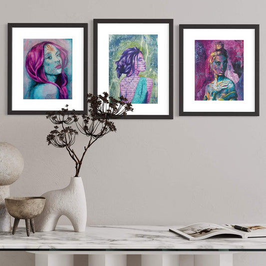 Wall art print Criss Chaney, Purple Urban Pop Art,  Contemporary Mixed Media Graffiti Style Fusion, Neo-Feminist Street Art