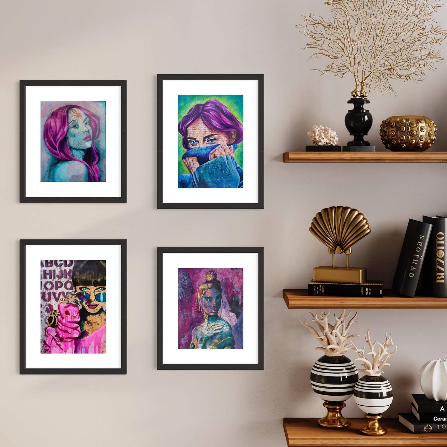Wall Art Print 'Into the Void' Magenta & Blue-Green Wall Art Portrait of Woman art prints australia for sale