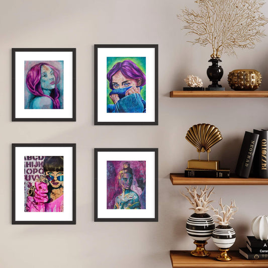 Wall Art Print 'Into the Void' Magenta & Blue-Green Wall Art Portrait of Woman art prints australia for sale
