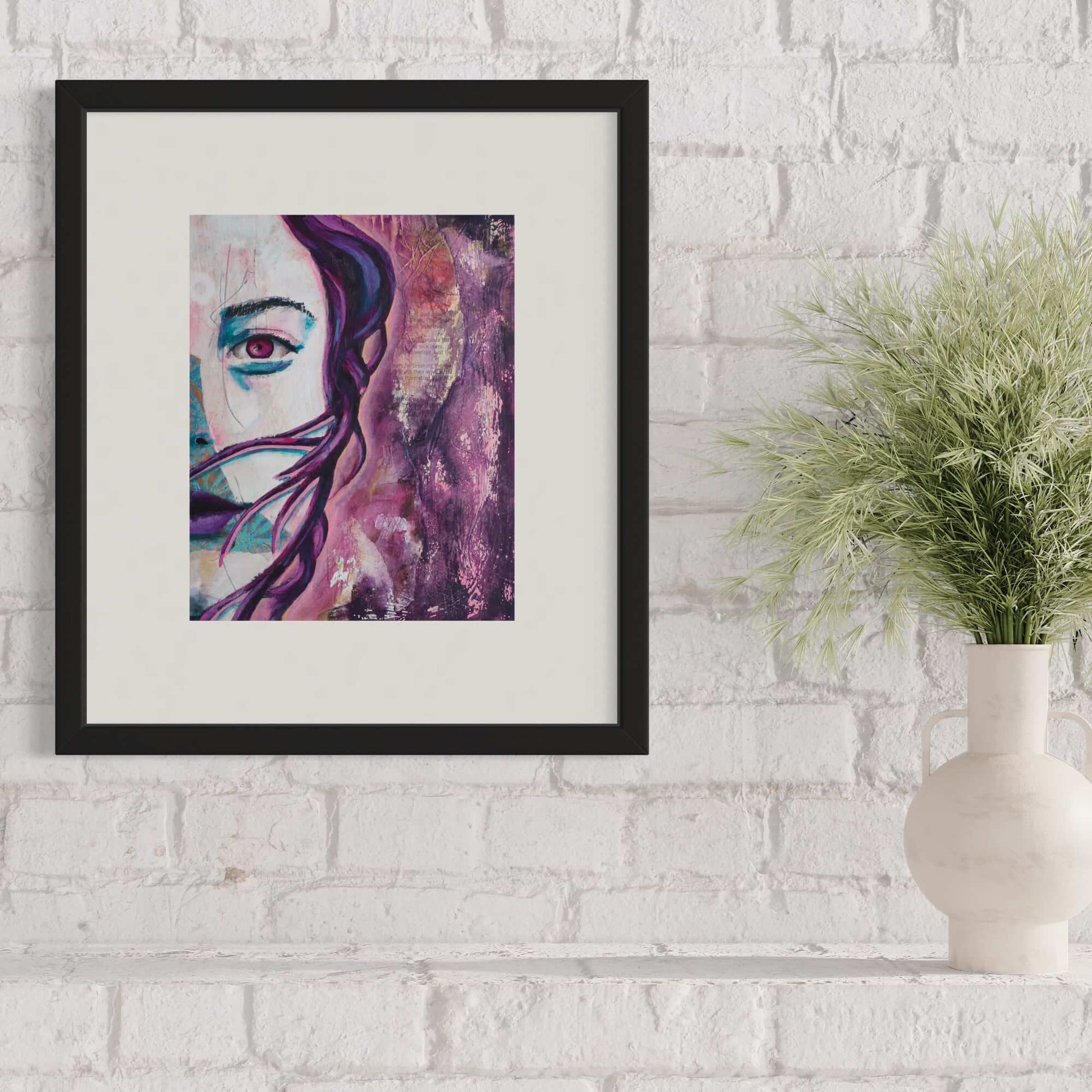 Wall art print Criss Chaney, Purple Urban Pop Art,  Contemporary Mixed Media Graffiti Style Fusion, Neo-Feminist Street Art
