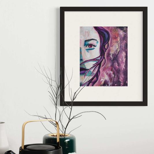 Wall art print Criss Chaney, Purple Urban Pop Art,  Contemporary Mixed Media Graffiti Style Fusion, Neo-Feminist Street Art
