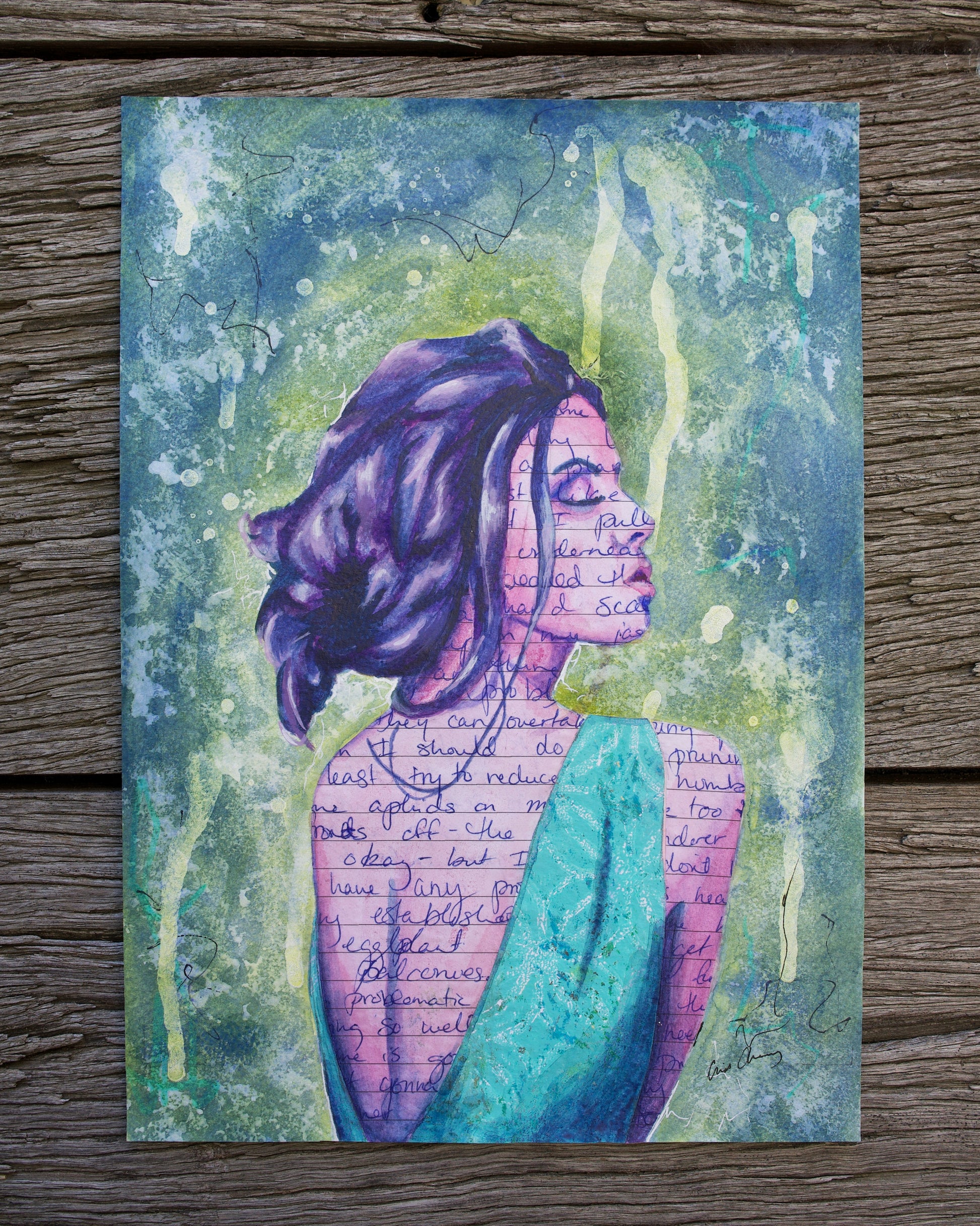Criss Chaney, Blue-Green Urban Pop Art,  Contemporary Mixed Media Graffiti Style Fusion, Neo-Feminist Street Art