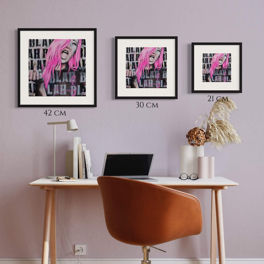 Wall Art Australia, Print fo woman with hot pink hair flipping the bird