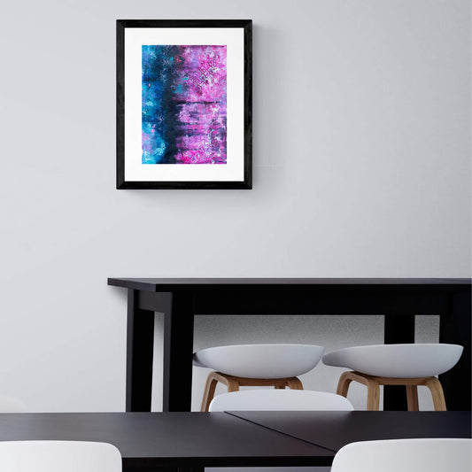 abstract painting for sale magenta, blue black, dark abstract painting