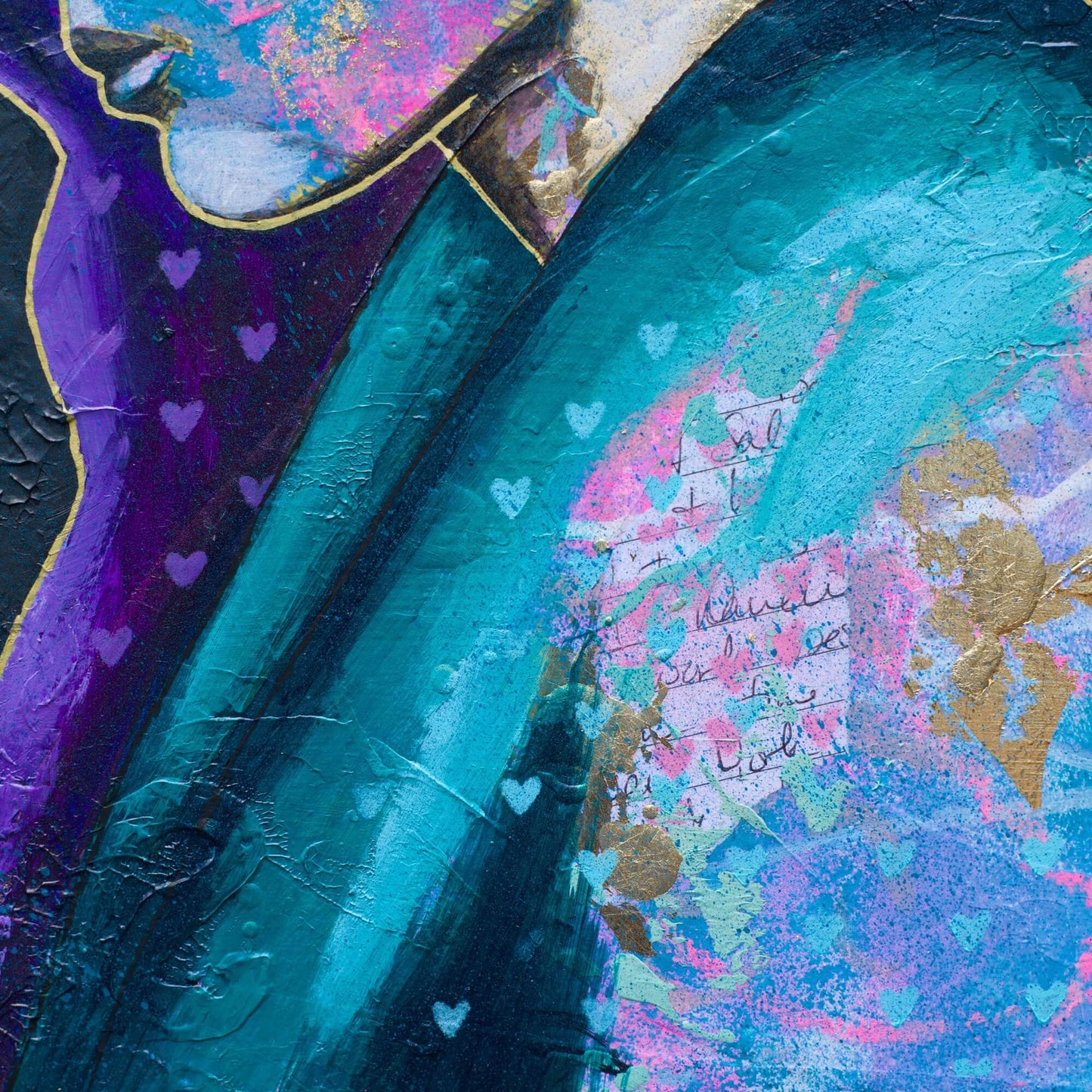 Artwork for Sale – Mini Painting of Woman -Green Purple & Gold  - 'Blue Moon' – Art Wall Painting Criss Chaney