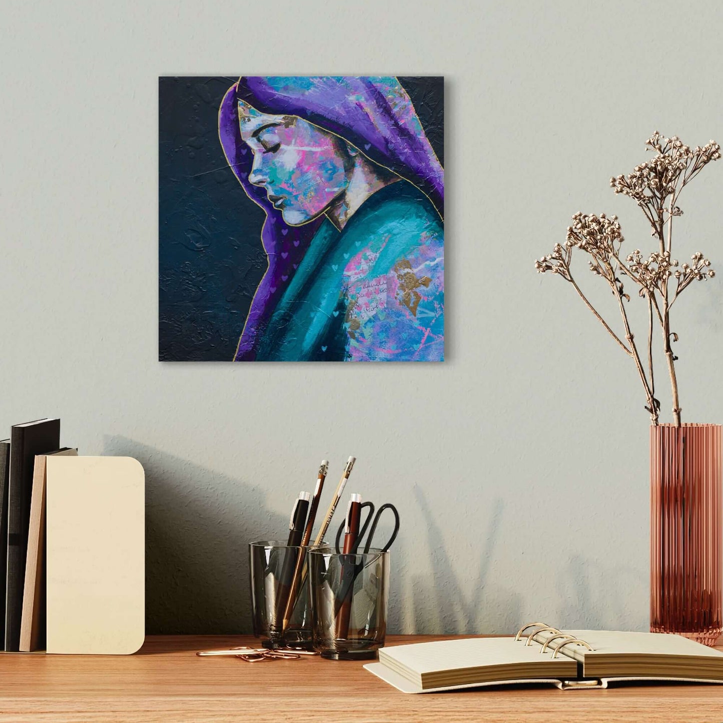 Abstract Art Painting Mixed Media Art For Sale in Melbourne, Blue & Gold Painting of a Woman