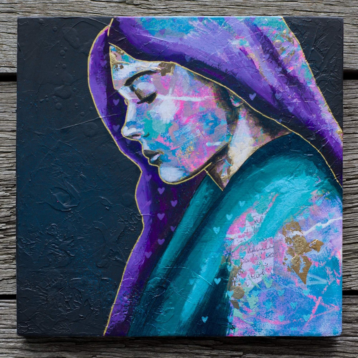 Abstract Art Painting Mixed Media Art For Sale in Melbourne, Blue & Gold Painting of a Woman