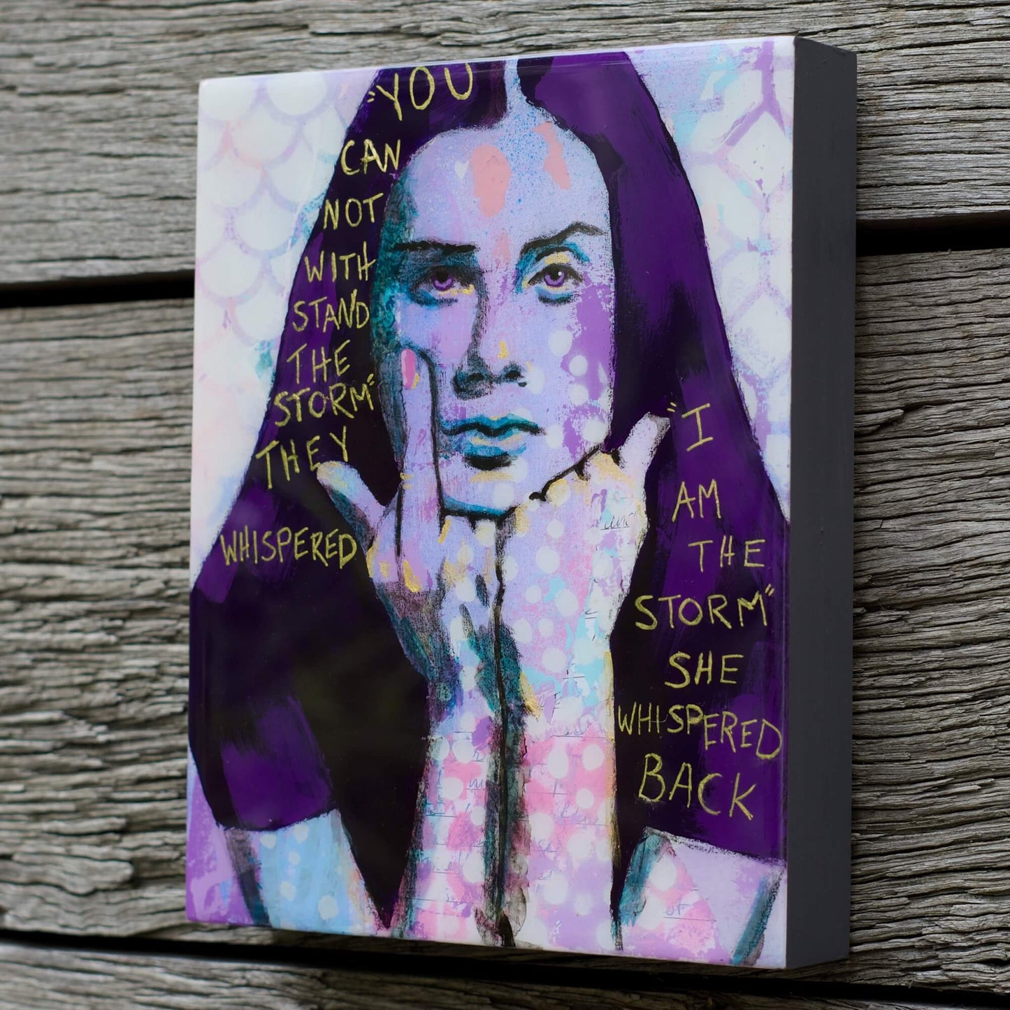 Artwork for Sale – Mini Street Art Style Painting – Purple & Gold – Mixed Media Art – 'The Coming Storm' – Art Wall Painting Criss Chaney
