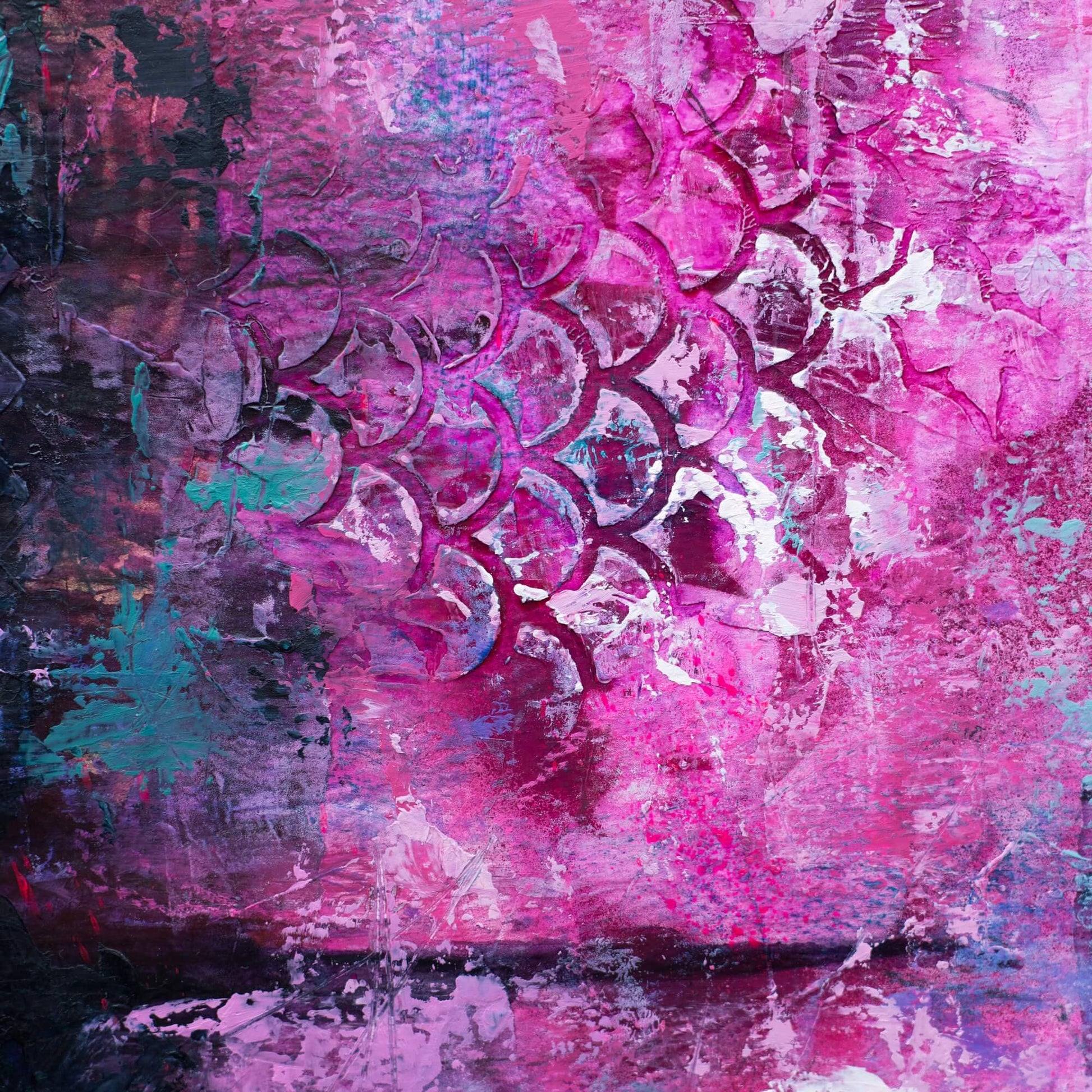 small abstract painting for sale magenta, blue black, dark abstract painting