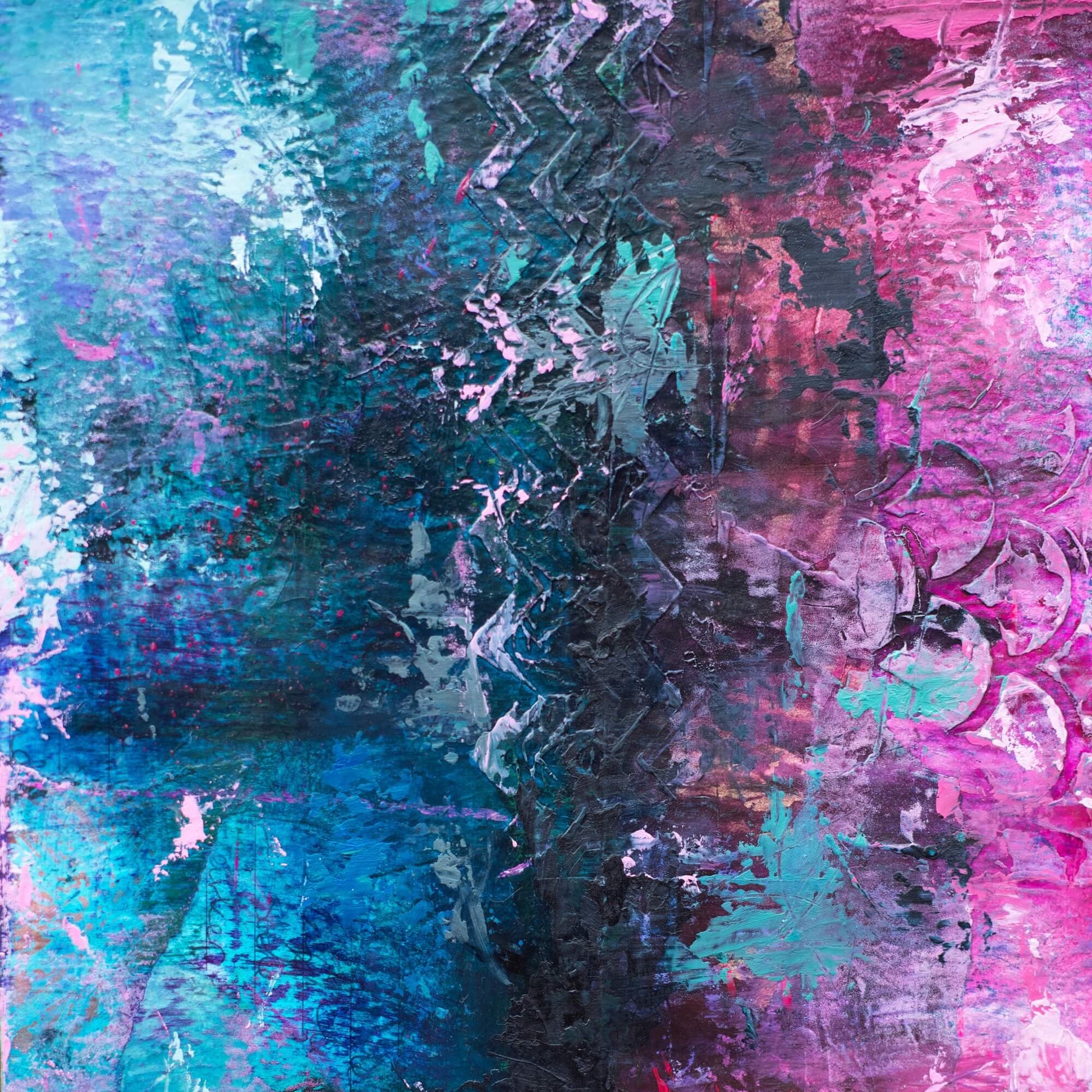 abstract painting for sale magenta, blue black, dark abstract painting