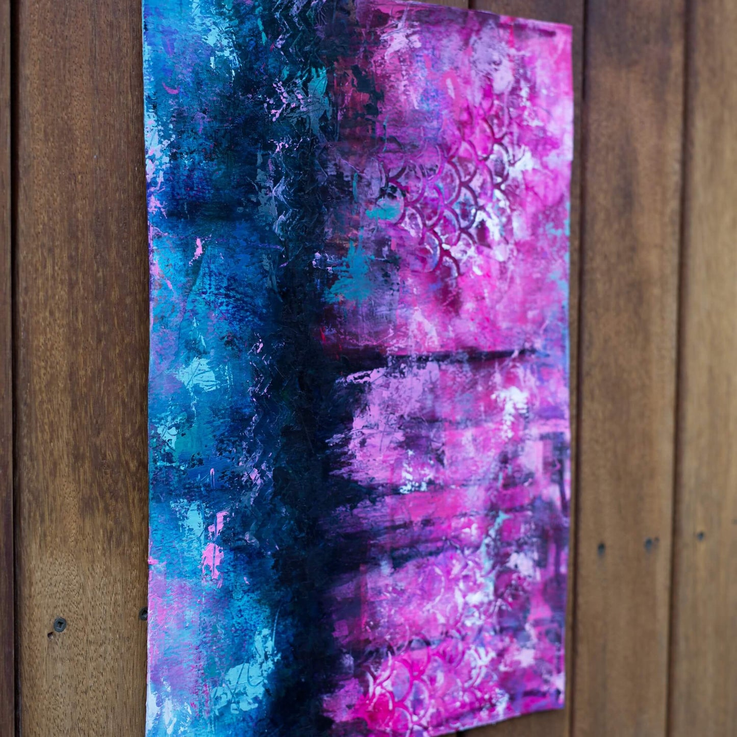 abstract painting for sale magenta, blue black, dark abstract painting