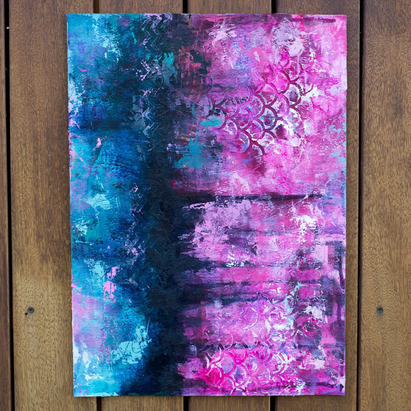 abstract painting for sale melbourne, magenta, blue black, dark abstract painting