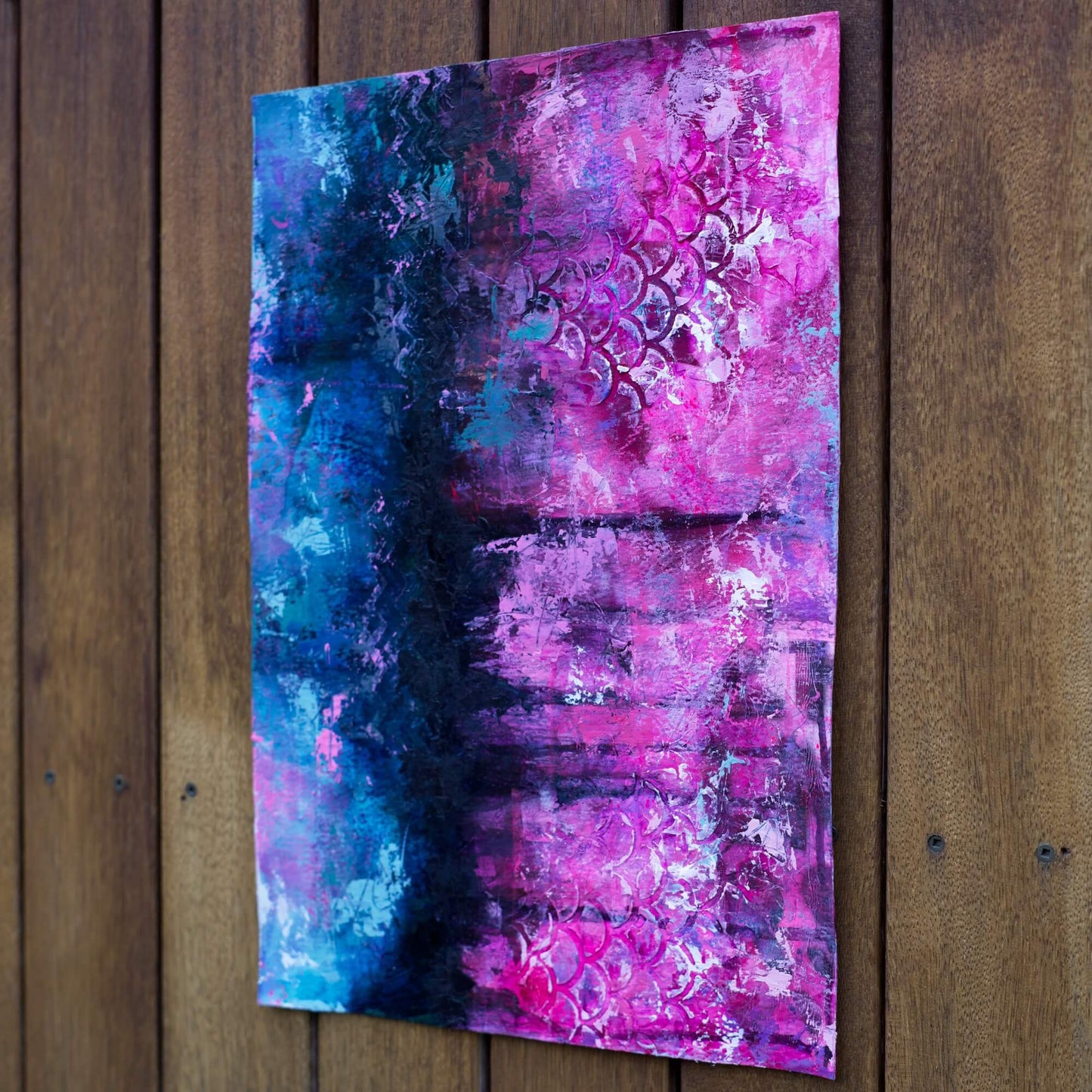 abstract painting for sale magenta, blue black, dark abstract painting