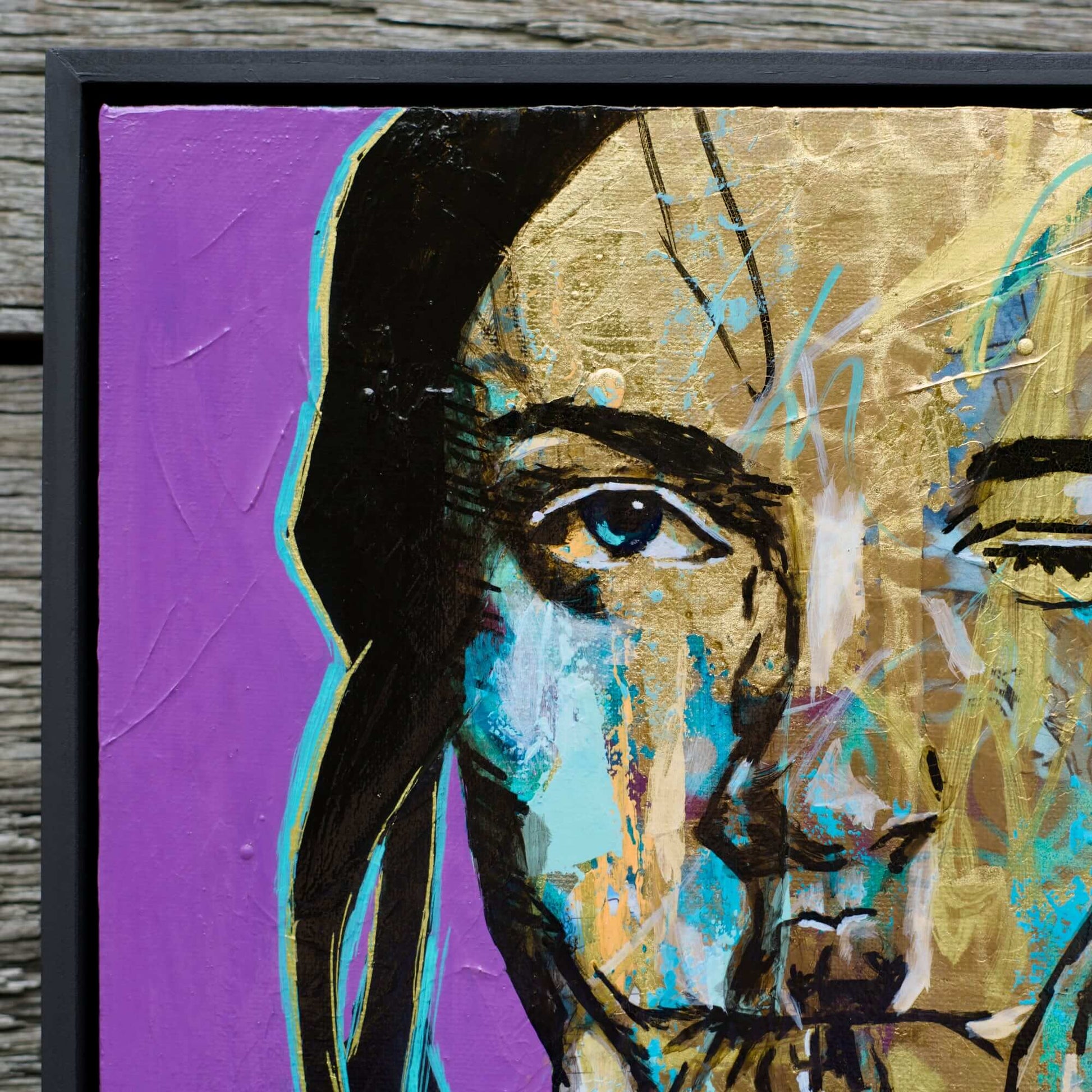 Criss Chaney, gold and purple, Urban Pop Art,  Contemporary Mixed Media Graffiti Style Fusion, Neo-Feminist Street Art