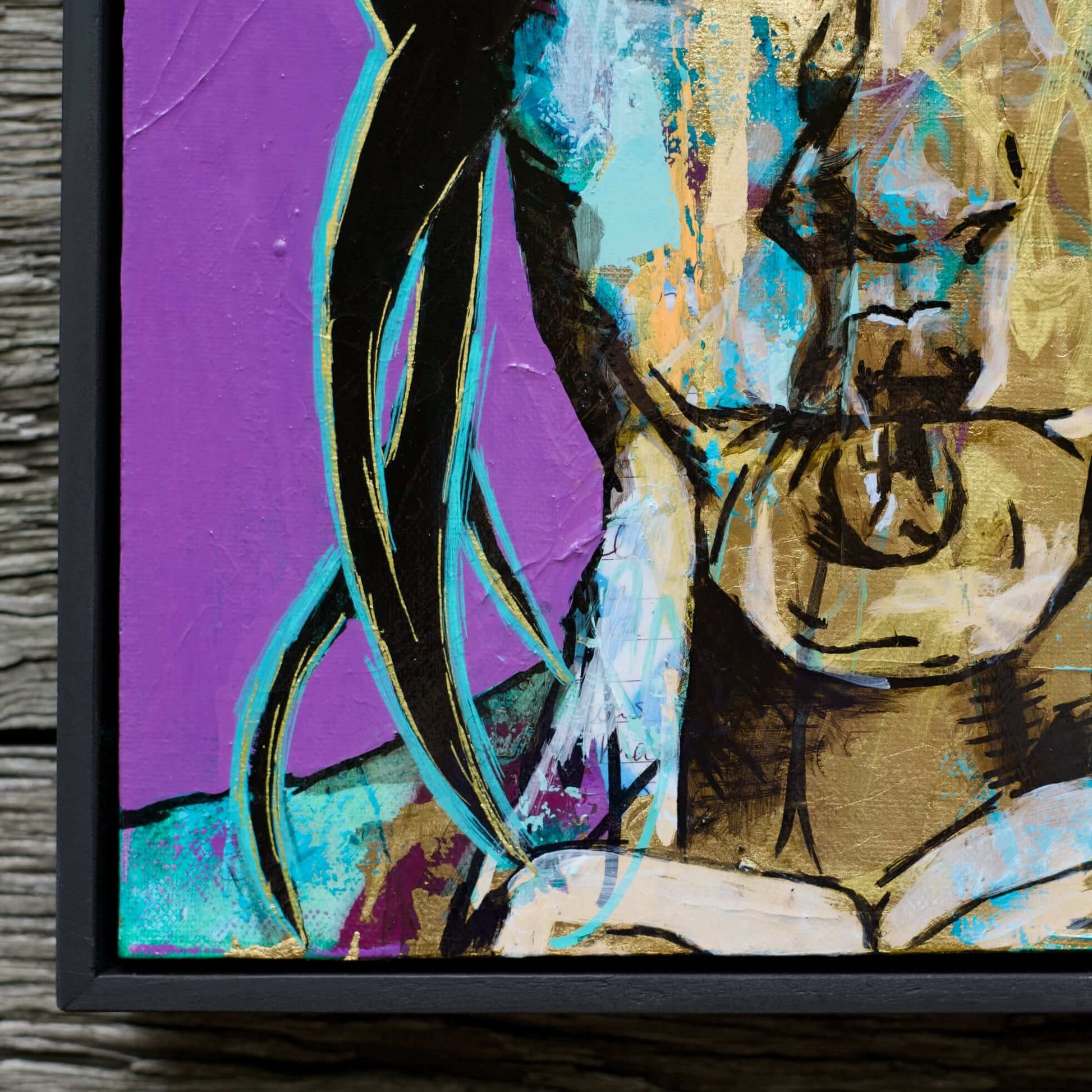 Criss Chaney, gold and purple, Urban Pop Art,  Contemporary Mixed Media Graffiti Style Fusion, Neo-Feminist Street Art