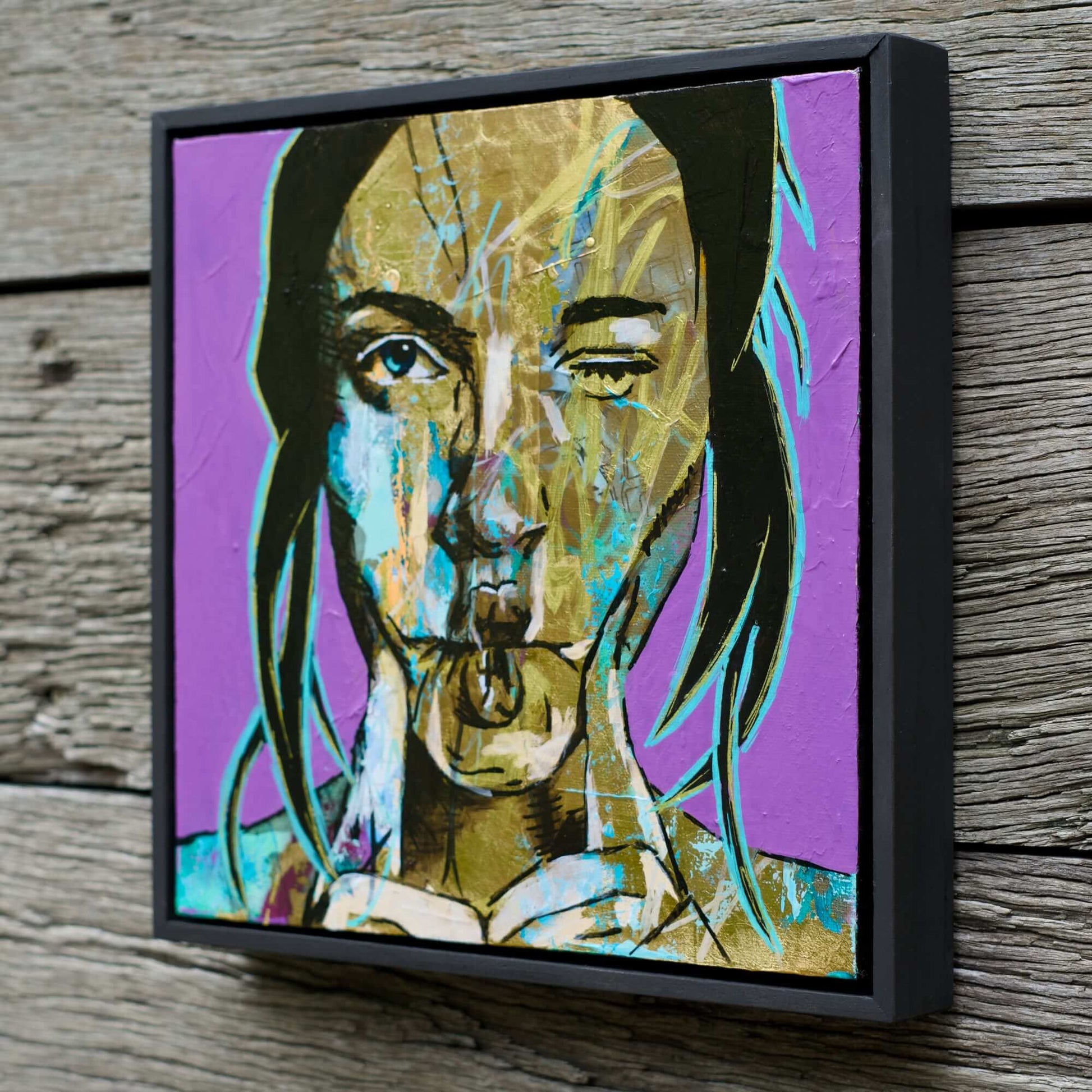 Criss Chaney, gold and purple, Urban Pop Art,  Contemporary Mixed Media Graffiti Style Fusion, Neo-Feminist Street Art