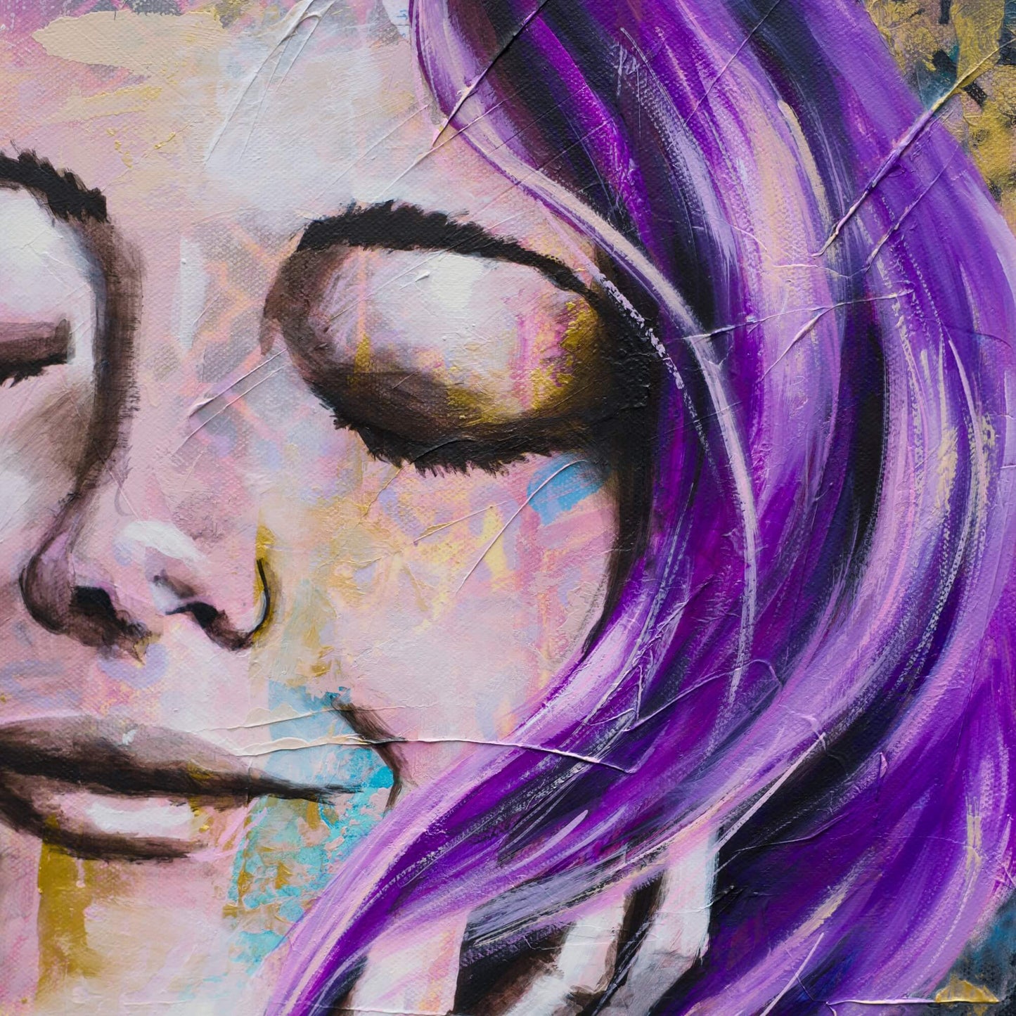 Artworks for Sale – Purple & Gold Painting of Woman – Mixed Media Art – 'Dreamer' – Art Wall Painting by Criss Chaney