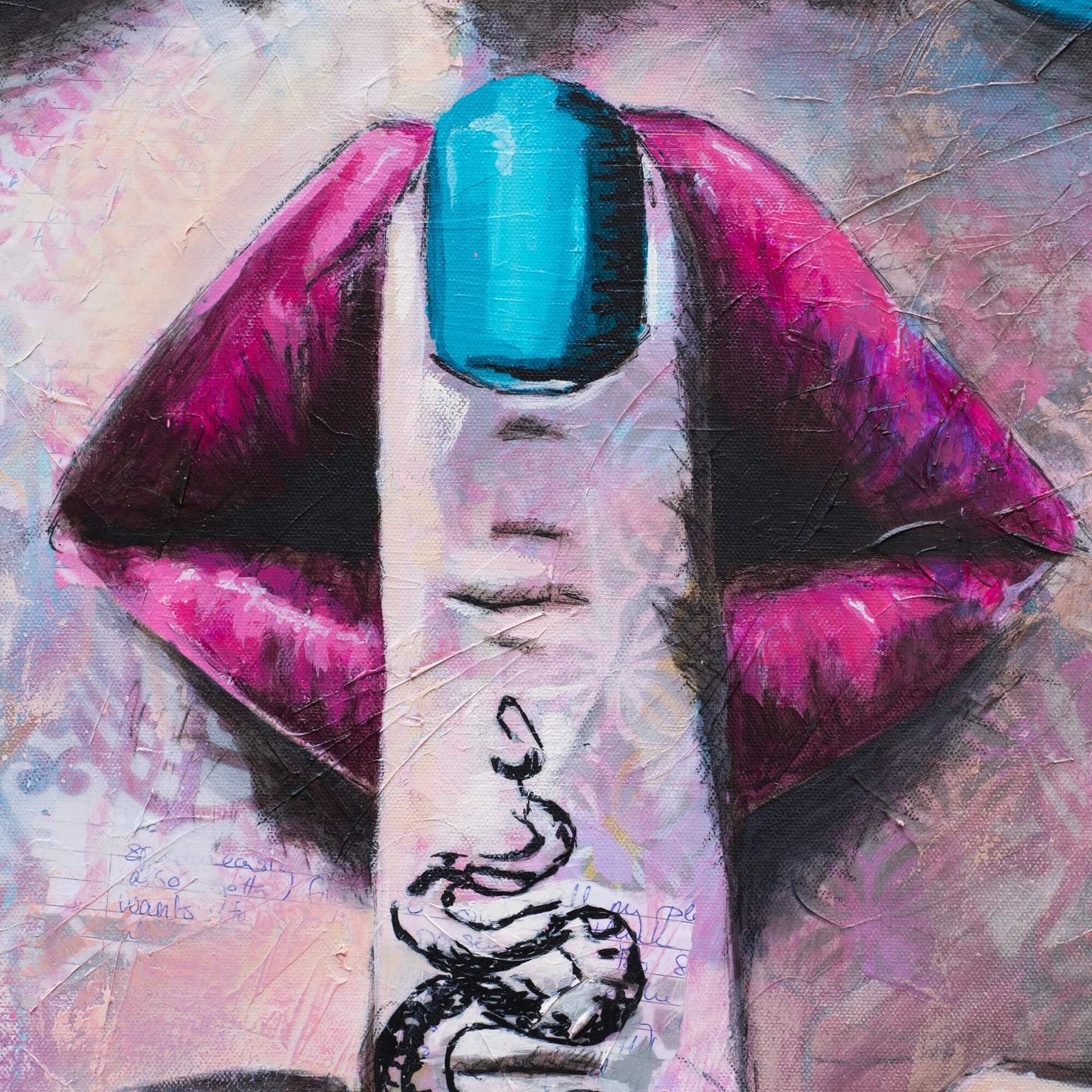 Artworks for Sale –  Colourful Painting of Woman – Teal, Pink & Purple – Feminine Street  Art – 'Fear Less' – Art Wall Painting by Criss Chaney