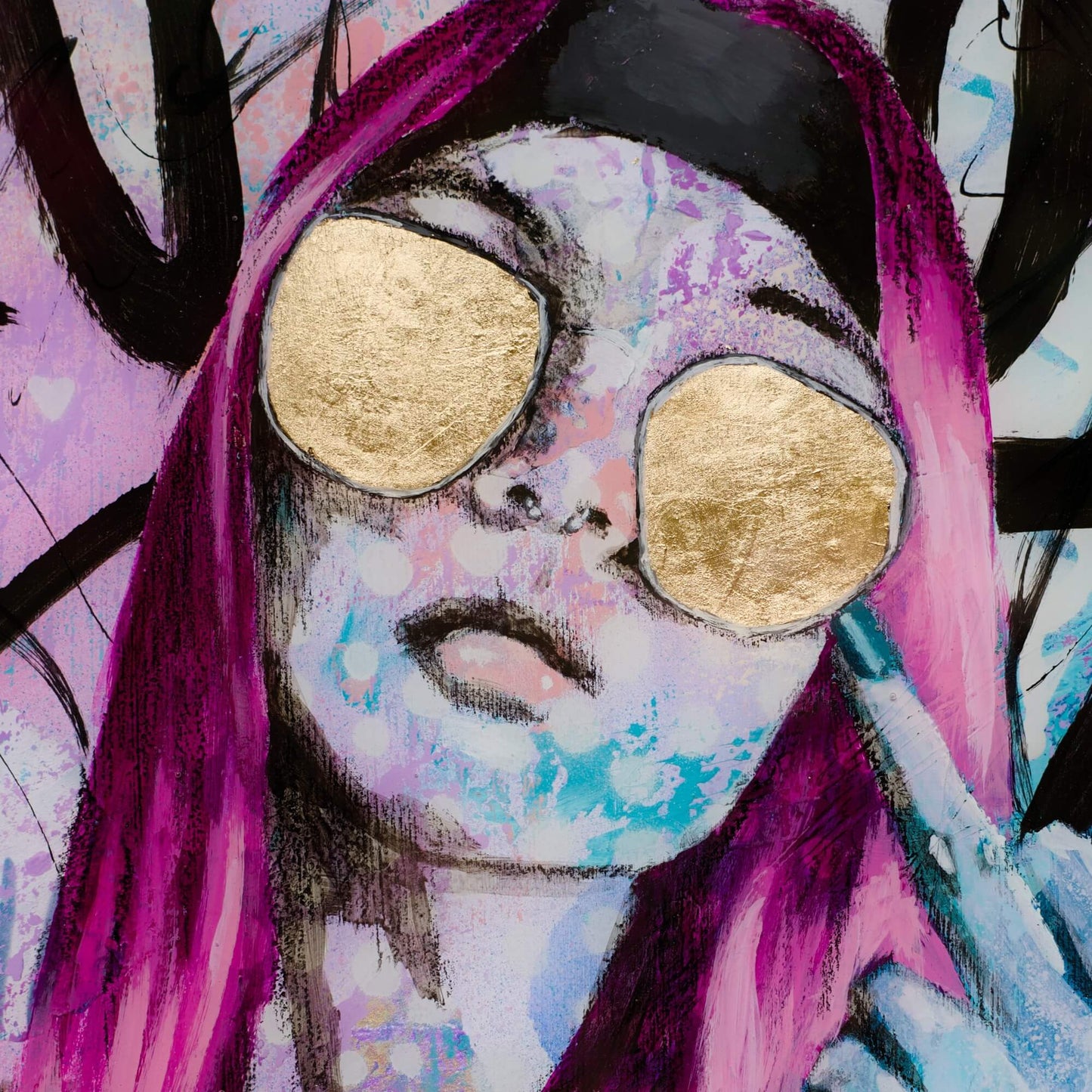 Artwork for Sale – Mini Street Art Style Painting – Pink & Gold – Mixed Media Art – 'Feeling Breezy' – Art Wall Painting Criss Chaney