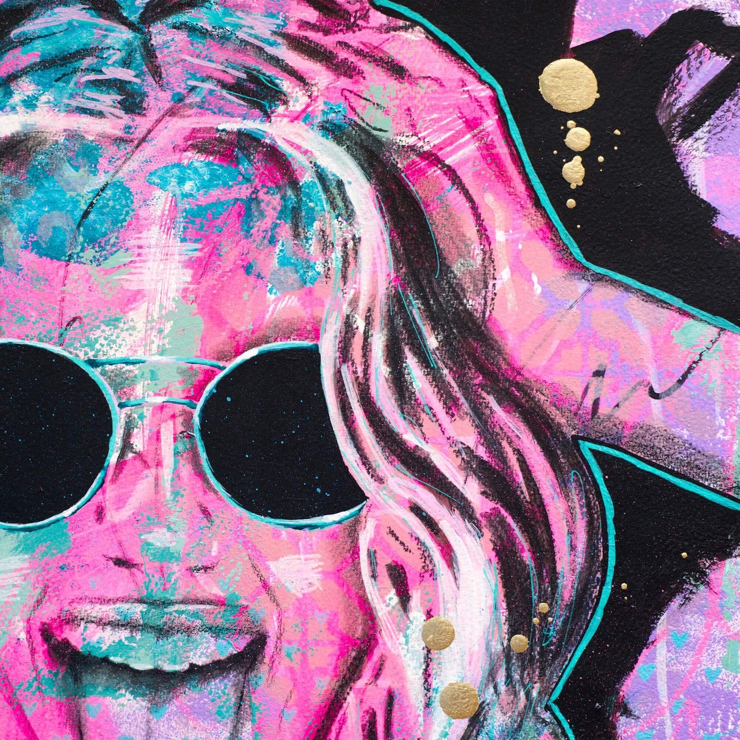 Artworks for Sale – A2 Colourful Portrait of Woman – Hot Pink & Purple - 'Full Hectic' – Art Wall Painting by Criss Chaney