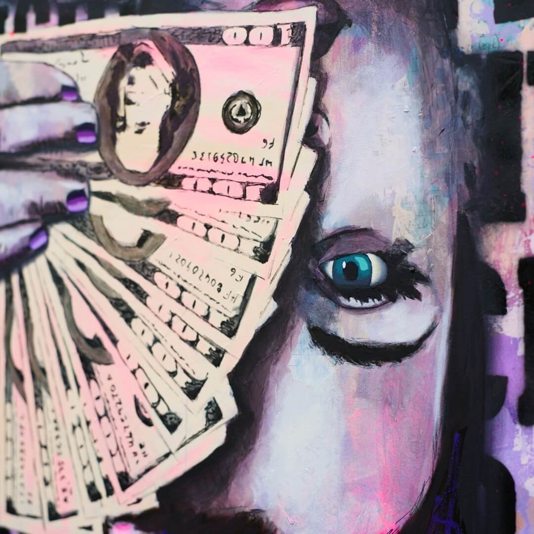 Criss Chaney, Financial Feminist, Urban Pop Art, Contemporary Mixed Media Graffiti Style Fusion, Neo-Feminist Street Art