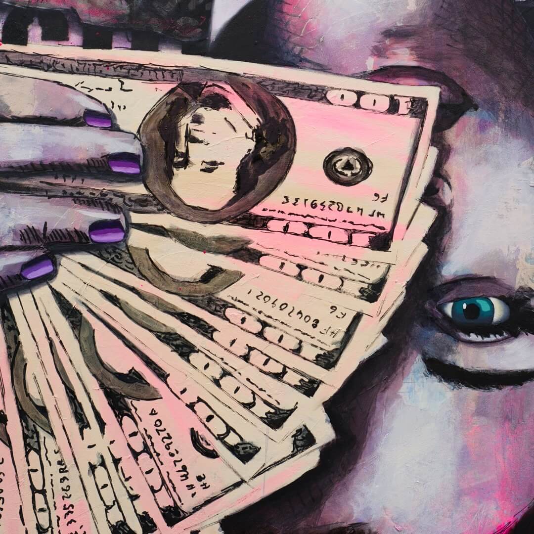 Criss Chaney, Urban Pop Art, purple and pink Contemporary Mixed Media Graffiti Style Fusion, Neo-Feminist Street Art