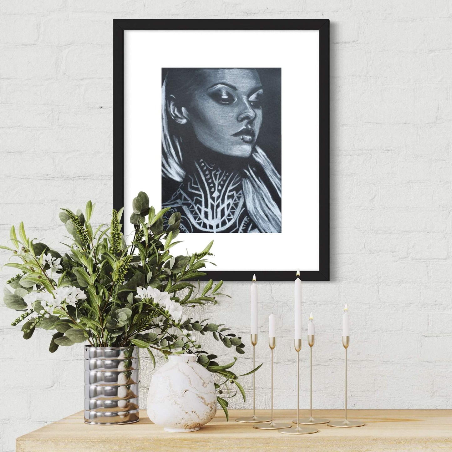 black and white drawing of a woman with a neck tattoo  Criss Chaney, Urban Pop Art,  Contemporary Mixed Media Graffiti Style Fusion, Neo-Feminist Street Art