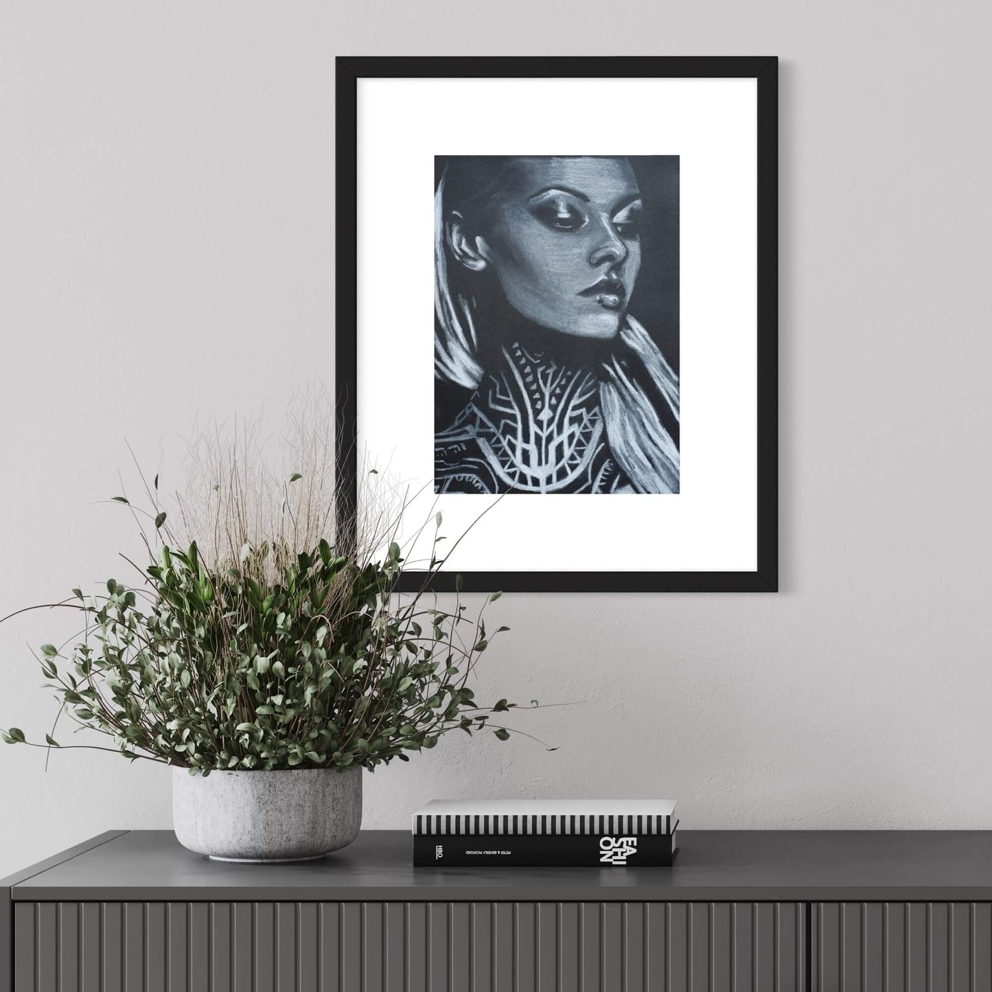 black and white drawing of a woman with a neck tattoo  Criss Chaney, Urban Pop Art,  Contemporary Mixed Media Graffiti Style Fusion, Neo-Feminist Street Art