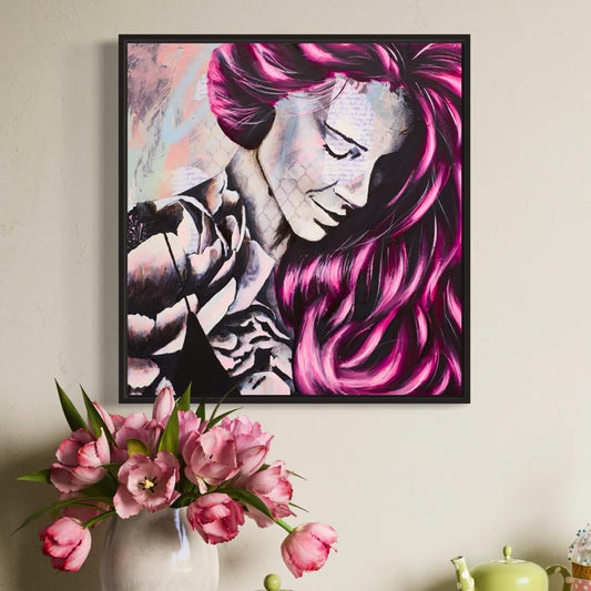 Criss Chaney, Red, Black Grey Magenta, pink, Urban Pop Art,  Contemporary Mixed Media Graffiti Style Fusion, Neo-Feminist Street Art