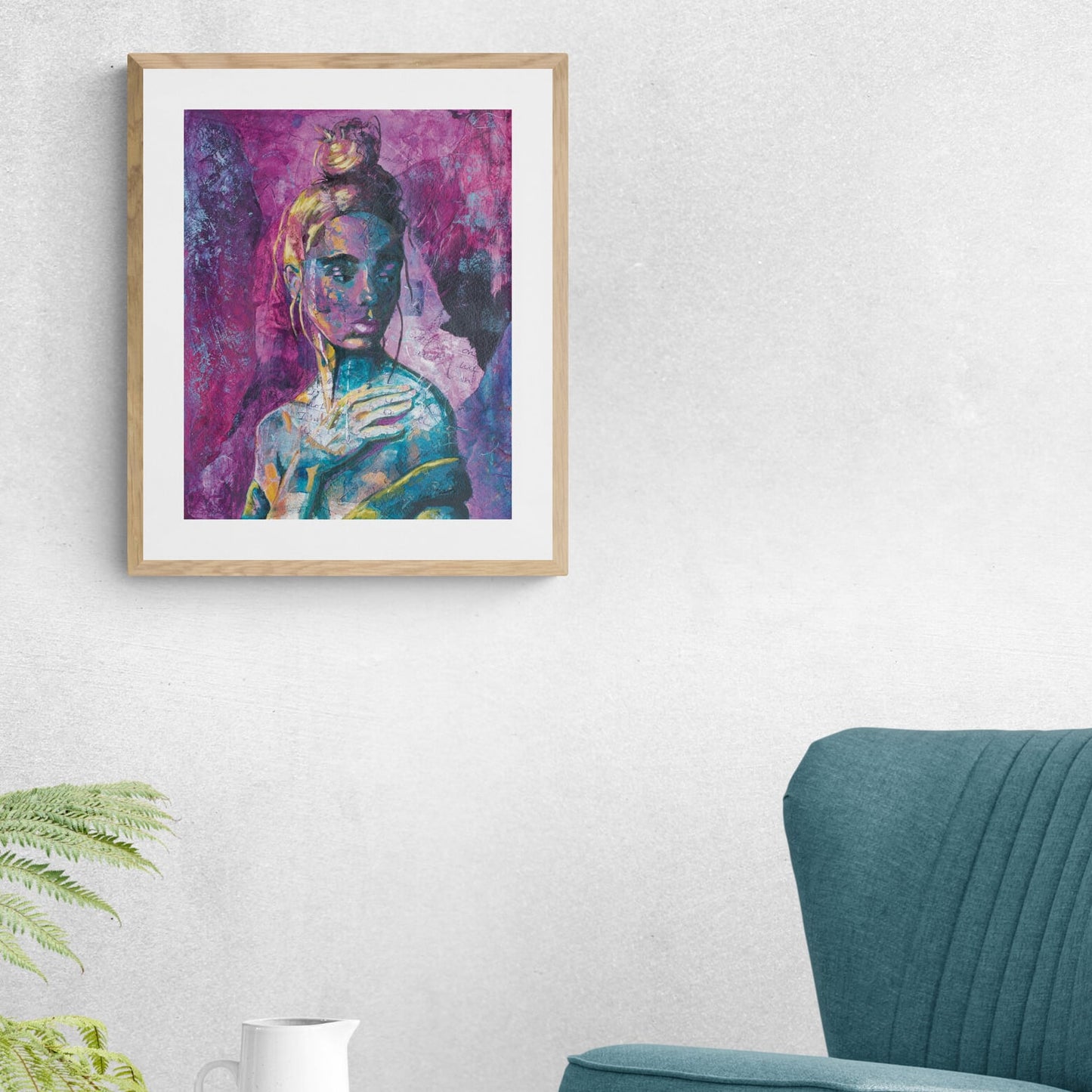 Wall Art Print 'Into the Void' Magenta & Blue-Green Wall Art Portrait of Woman art prints australia for sale