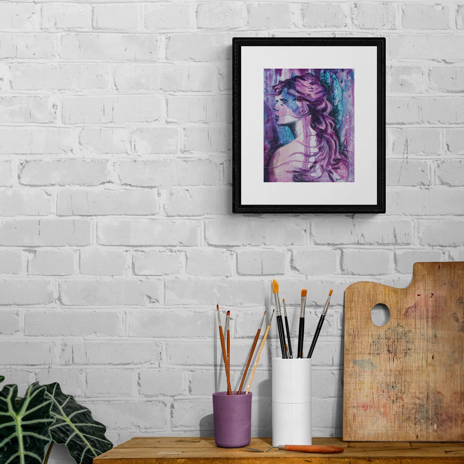 Wall art print Criss Chaney, Purple Urban Pop Art,  Contemporary Mixed Media Graffiti Style Fusion, Neo-Feminist Street Art