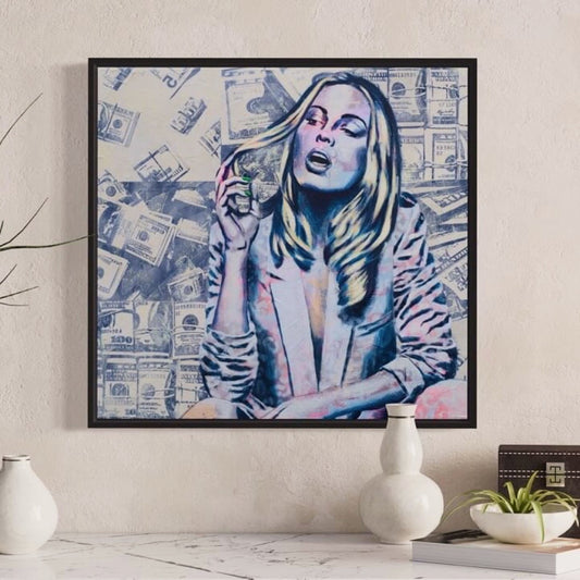 Criss Chaney, Blue and white Urban Pop Art,  Contemporary Mixed Media Graffiti Style Fusion, Neo-Feminist Street Art