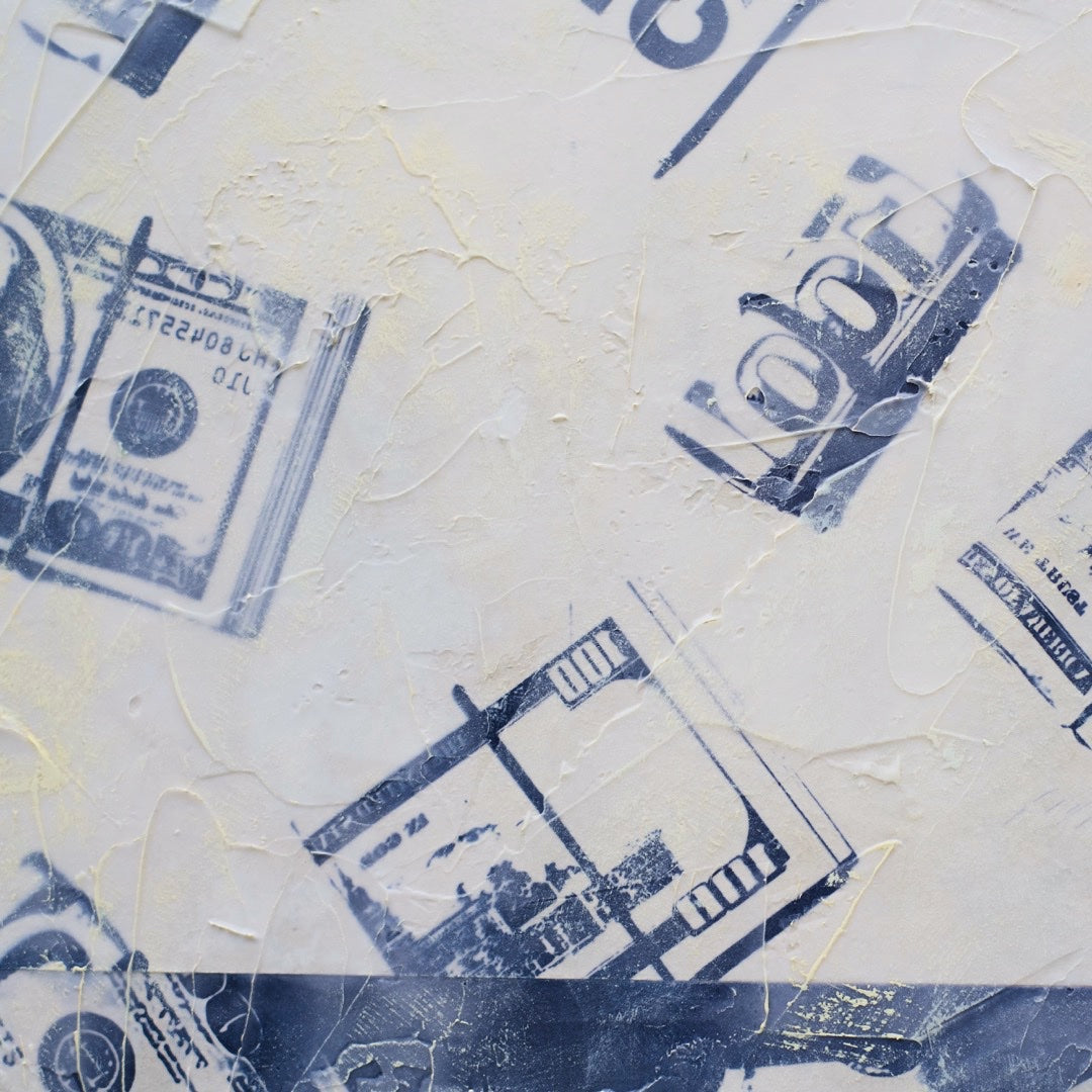 Criss Chaney, Blue and white Urban Pop Art,  Contemporary Mixed Media Graffiti Style Fusion, Neo-Feminist Street Art